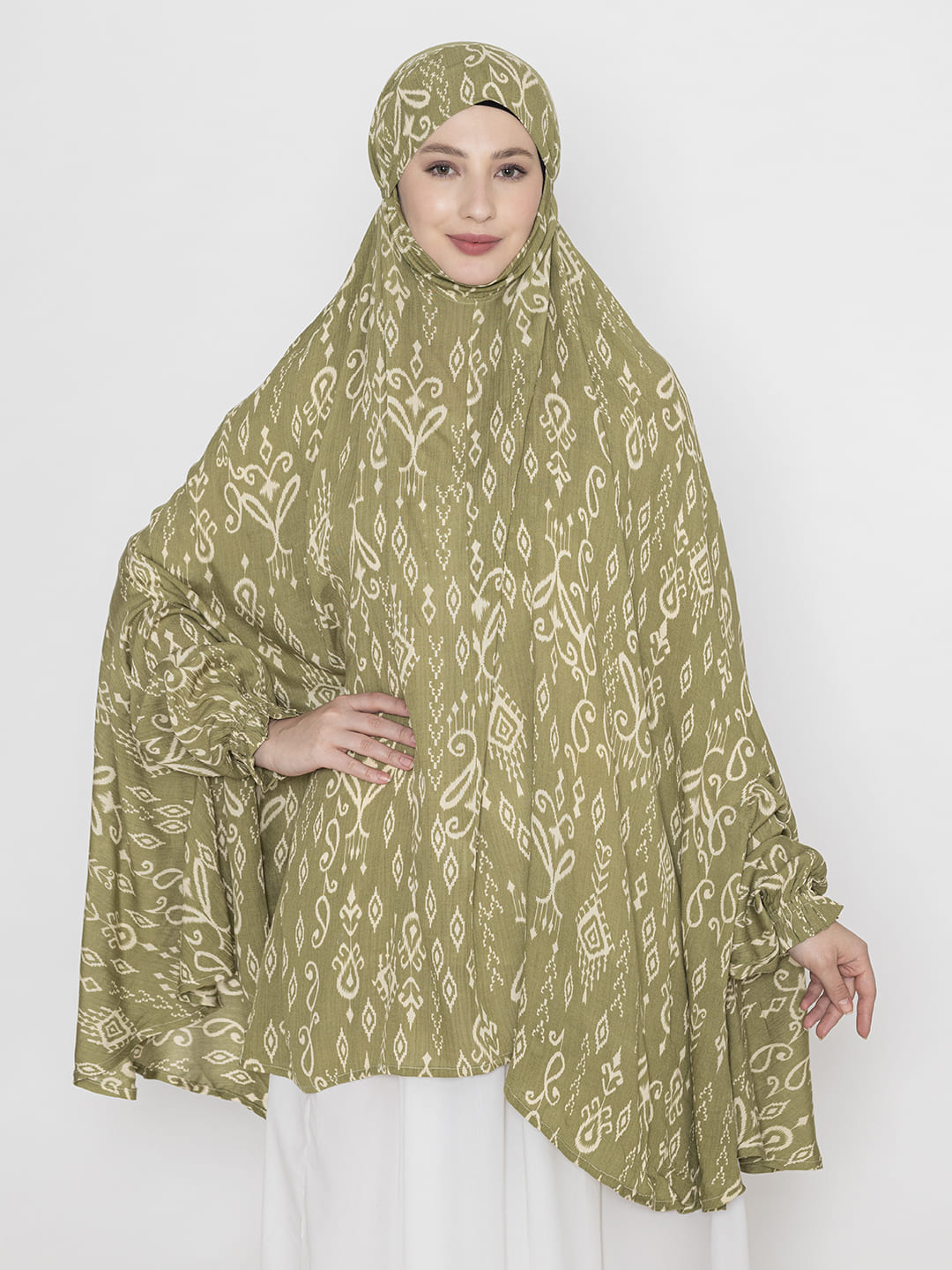 Classic Print Namaz Dupatta Olive Green