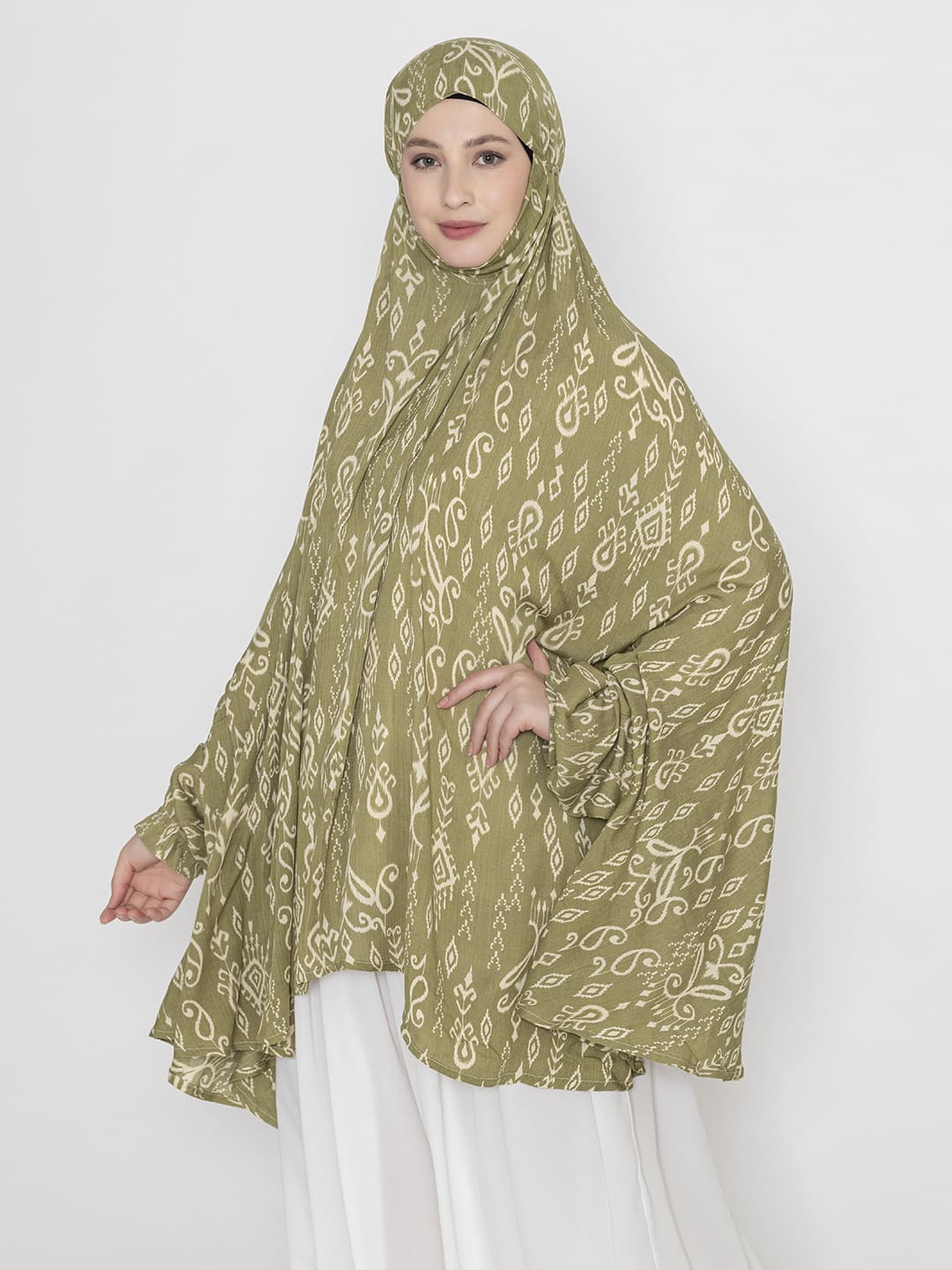 Classic Print Namaz Dupatta Olive Green