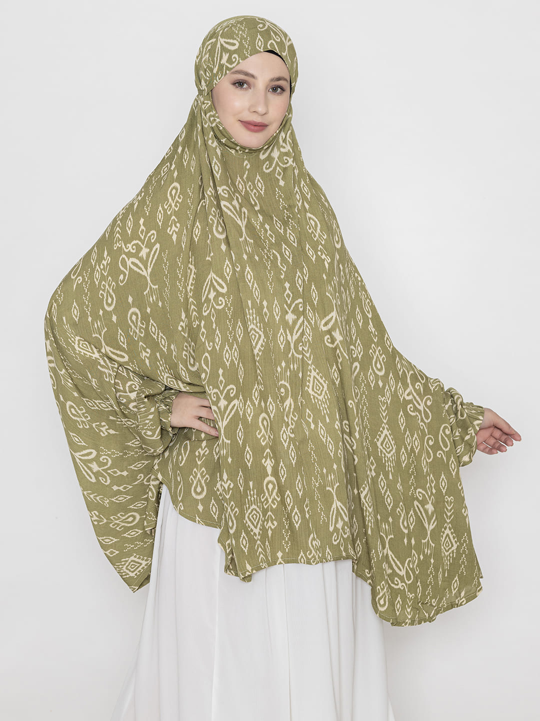 Classic Print Namaz Dupatta Olive Green