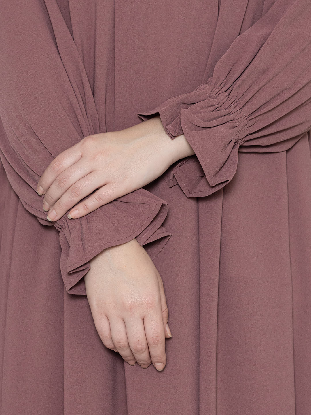 Front Pleated Abaya With Elasticated Sleeves & Khimar Mauve