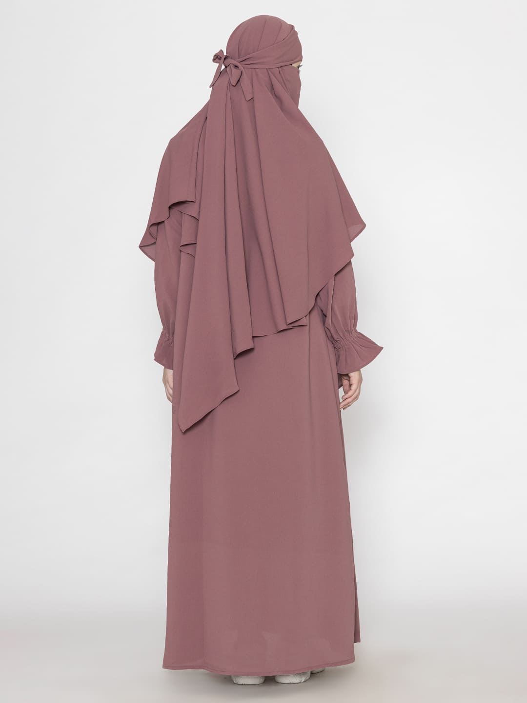 Front Pleated Abaya With Elasticated Sleeves & Khimar Mauve