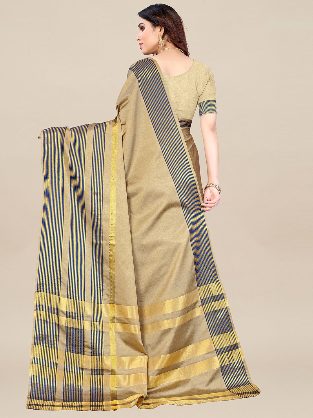 Aura Silk Beige Printed Designer Saree With Blouse