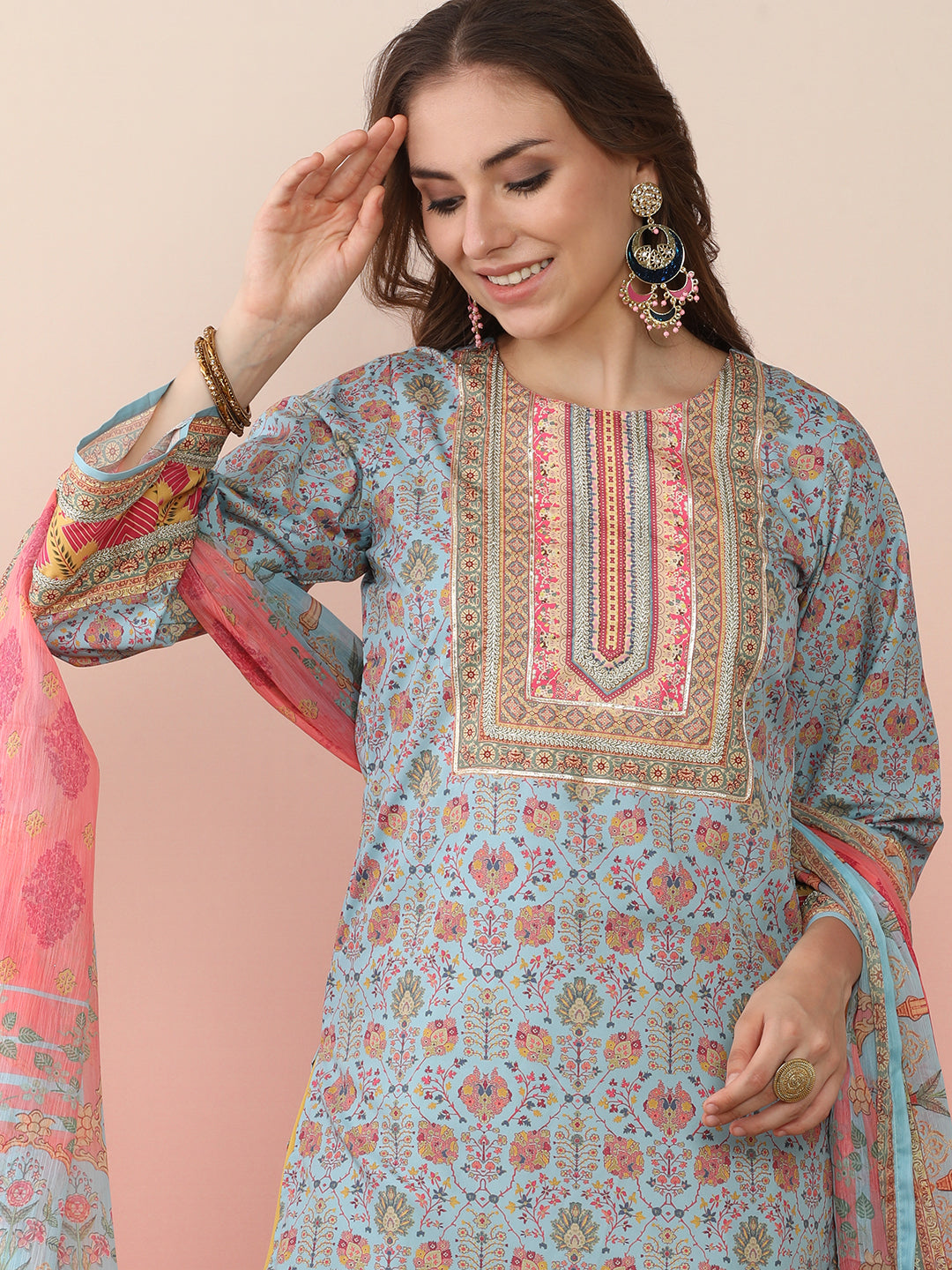 Women Ethnic Motifs Printed Regular Gotta Patti Kurta with Palazzos & With Dupatta