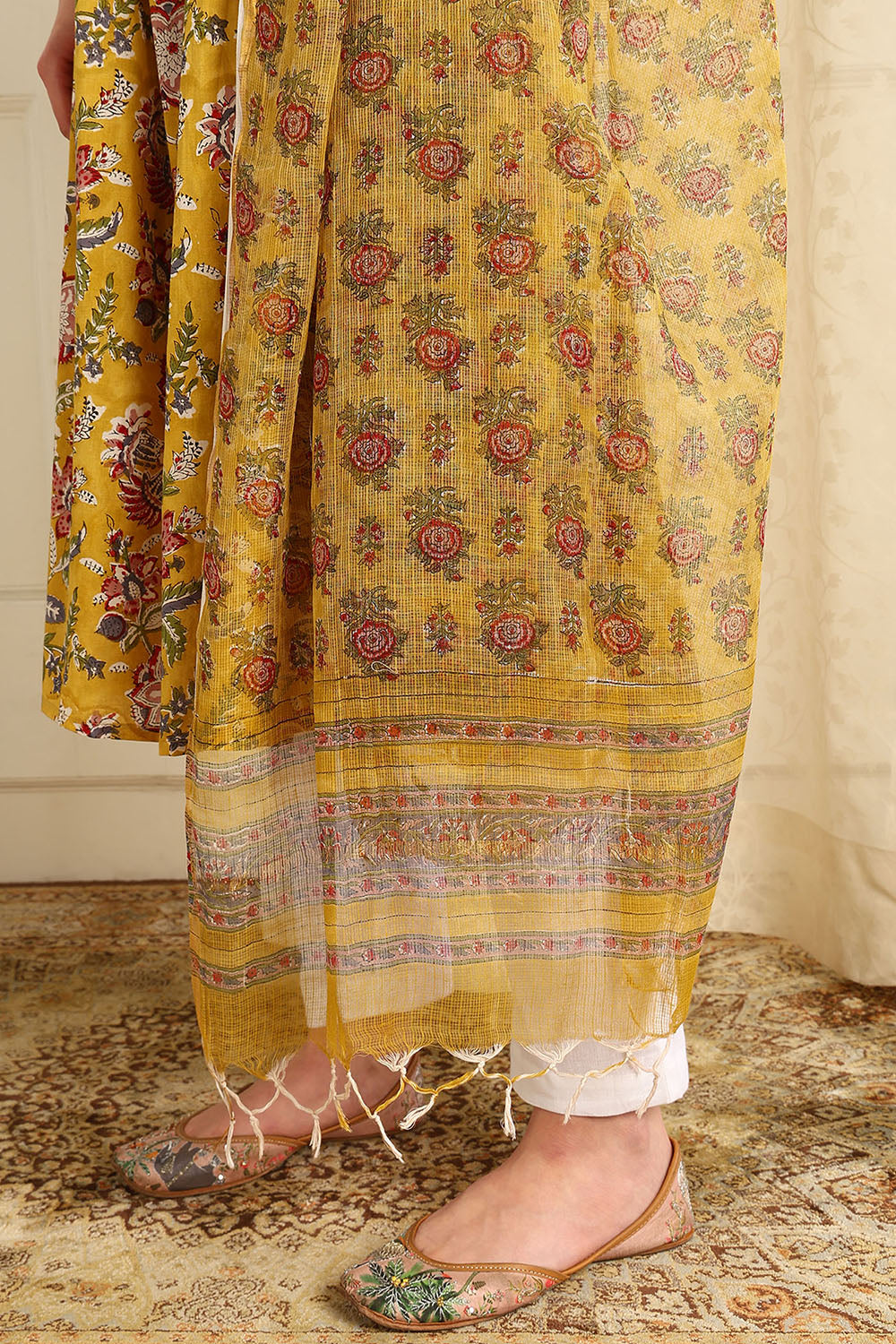 Mustard Yellow/Maroon Kota Doria Dupatta