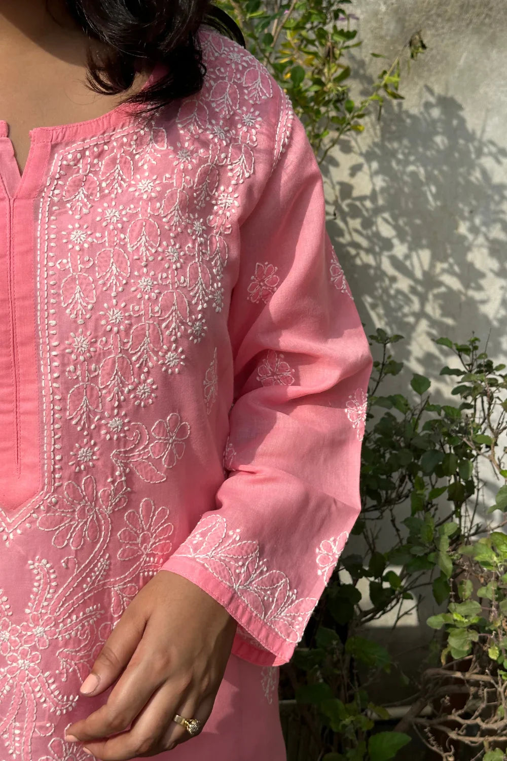 Pink Chikankari Cotton Kurta