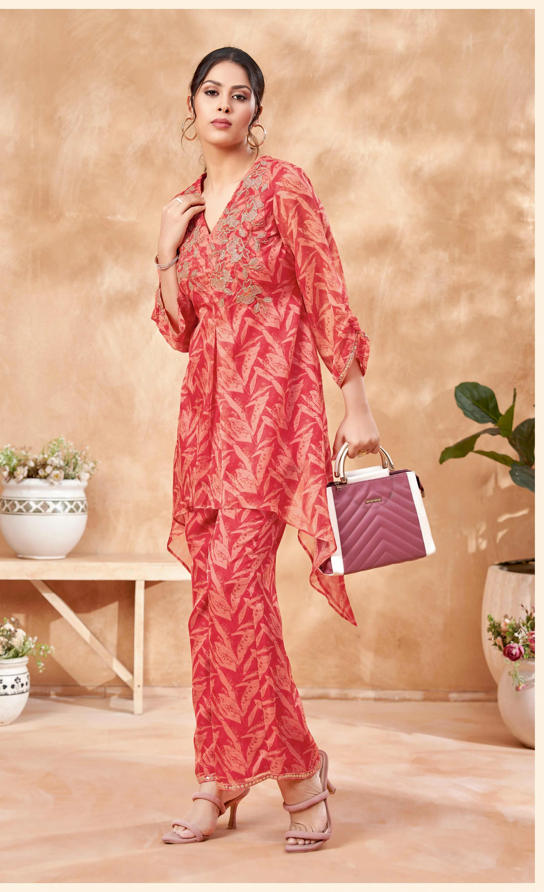 Normichi Red Work Printed Co-ord Set- AL