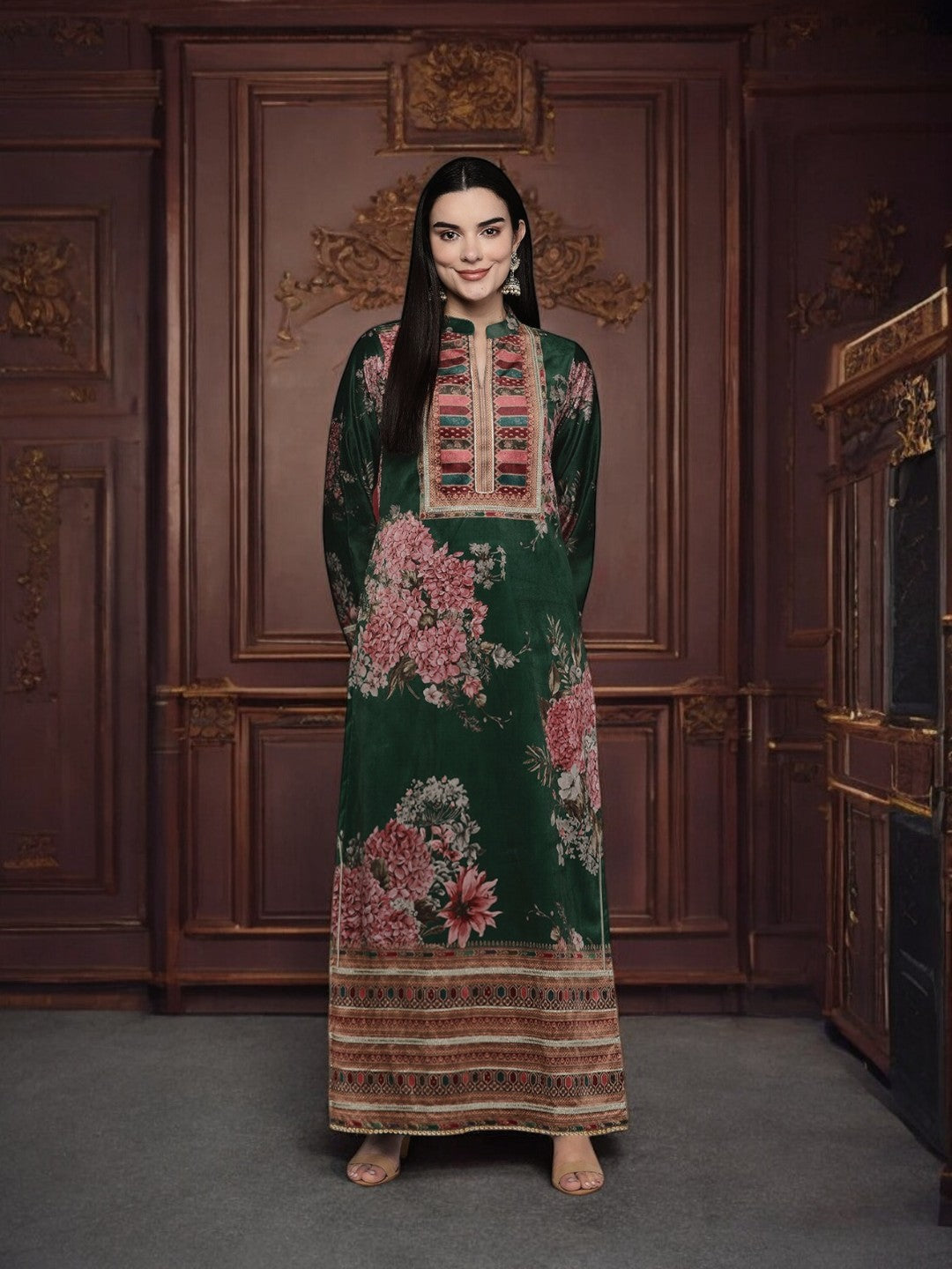 Ahalyaa Women Floral Printed Sequinned Floral Kurta-AH