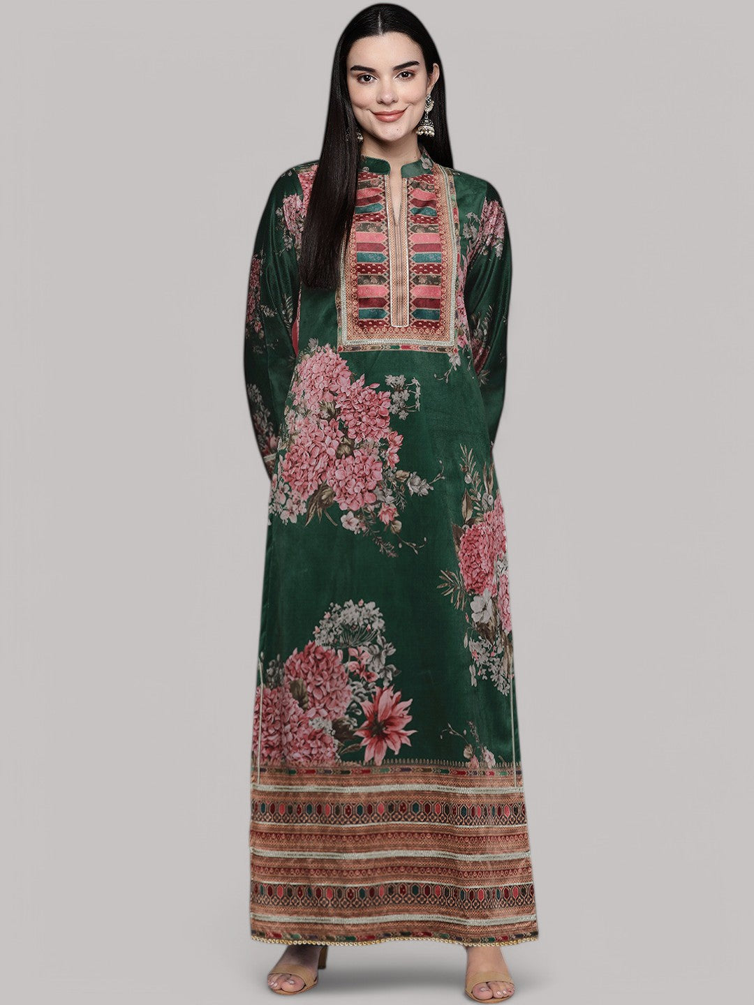 Ahalyaa Women Floral Printed Sequinned Floral Kurta-AH