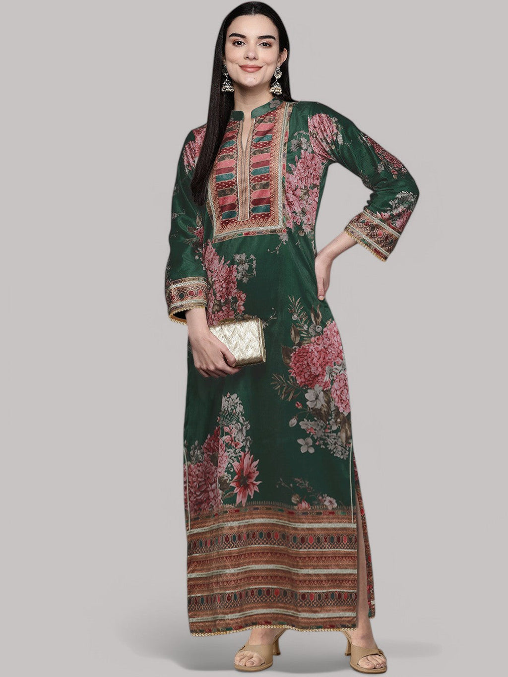 Ahalyaa Women Floral Printed Sequinned Floral Kurta-AH