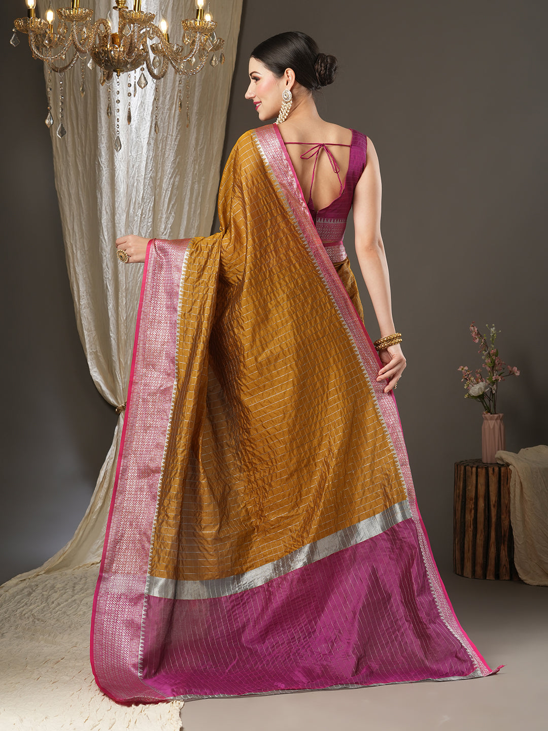 Aura Silk Mustard Woven Design Designer Saree With Blouse