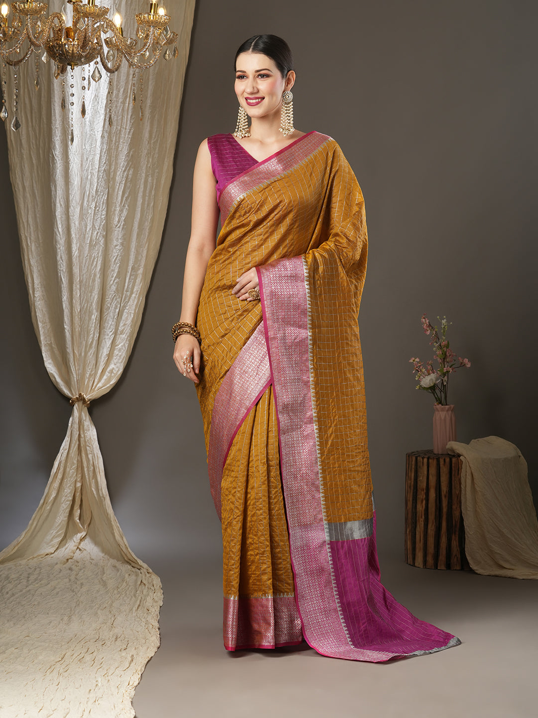 Aura Silk Mustard Woven Design Designer Saree With Blouse