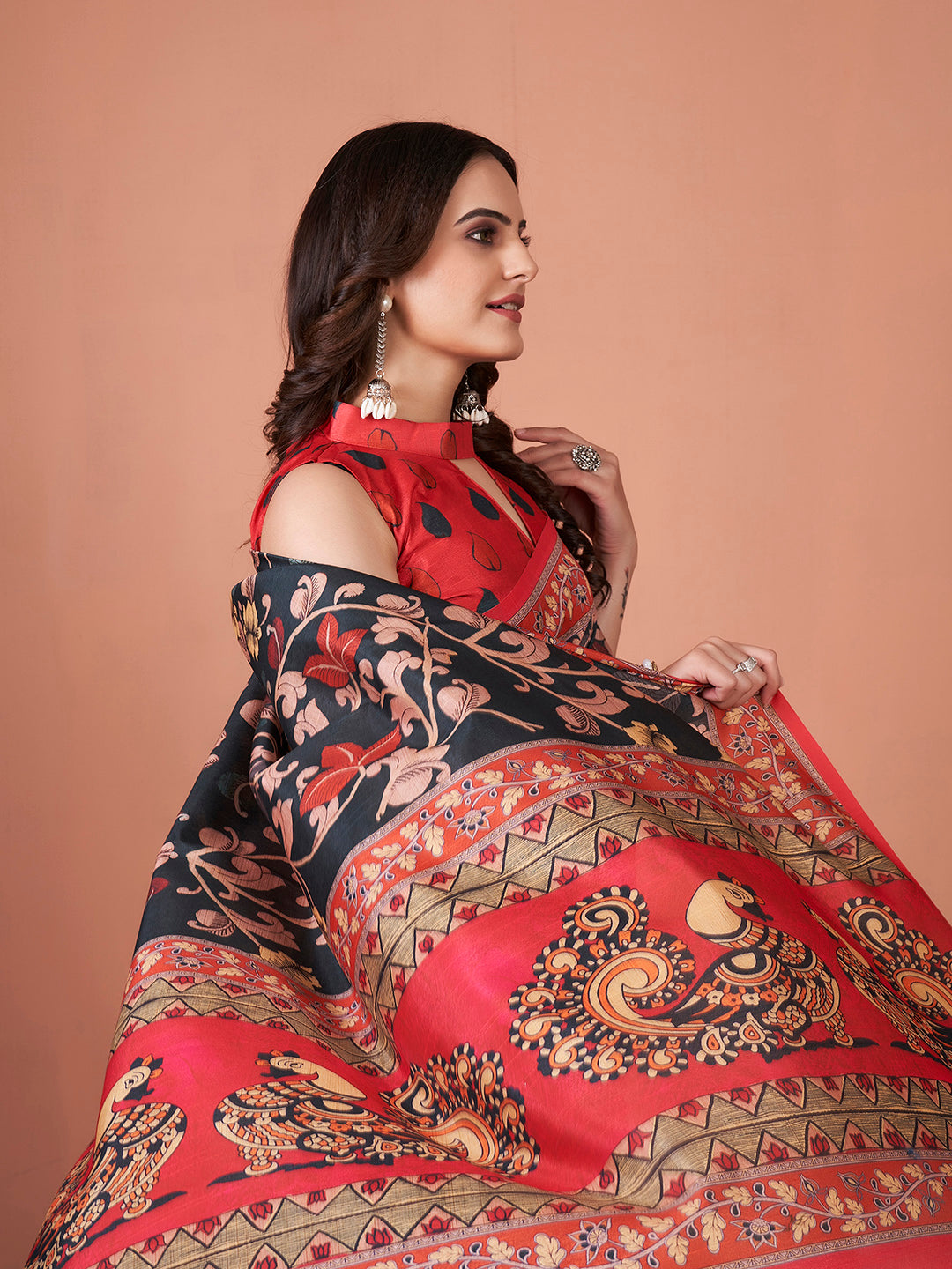 Bhagalpuri Silk Black Printed Designer Saree With Blouse