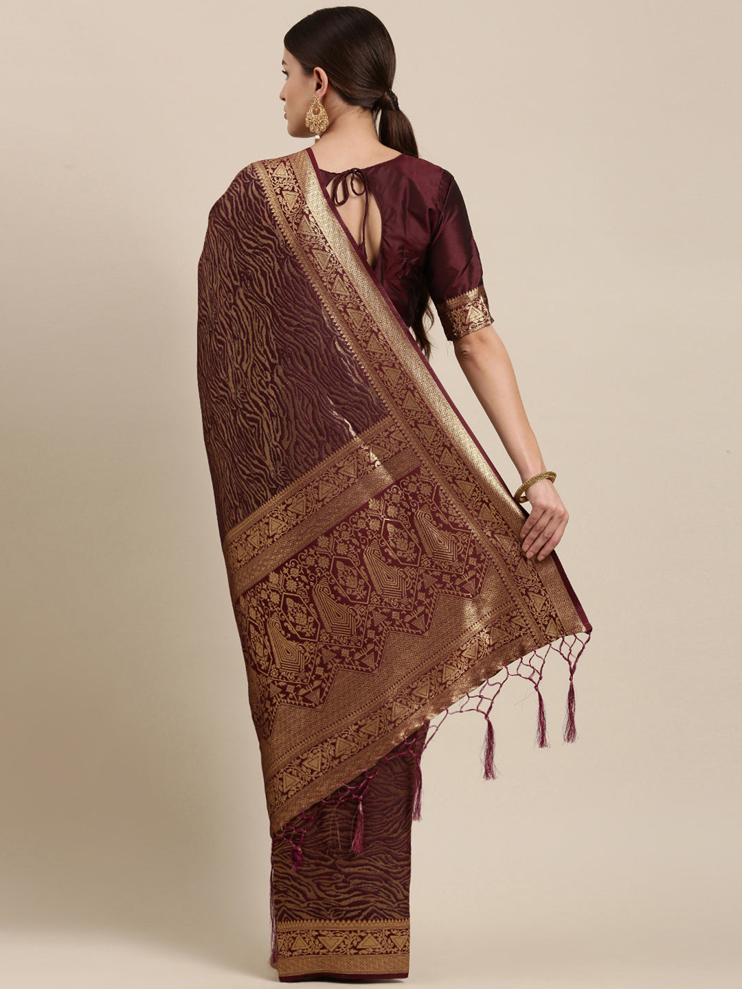 Kanjeevaram Silk Burgundy Woven Design Designer Saree With Blouse