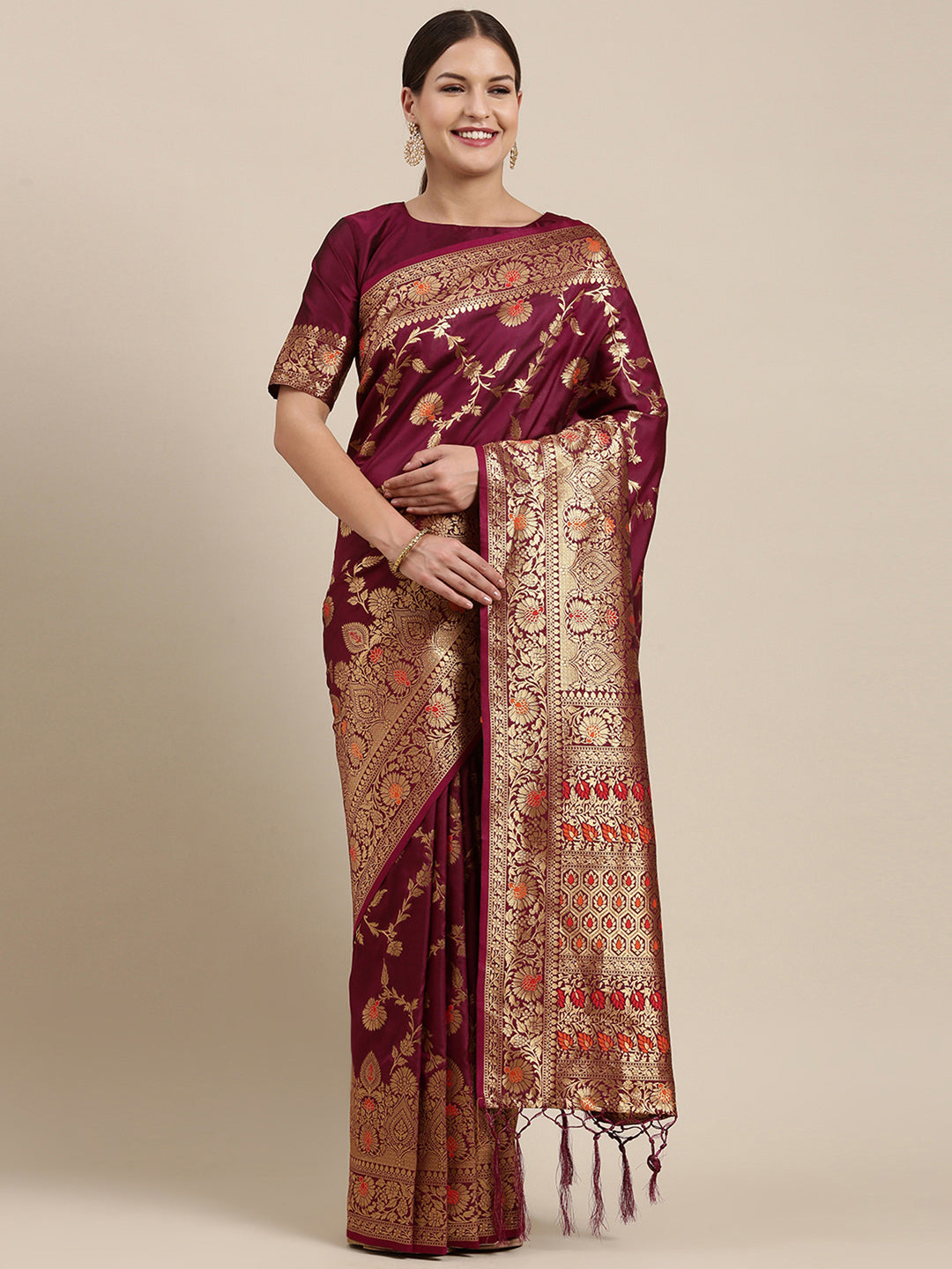 Kanjeevaram Silk Purple Woven Design Designer Saree With Blouse