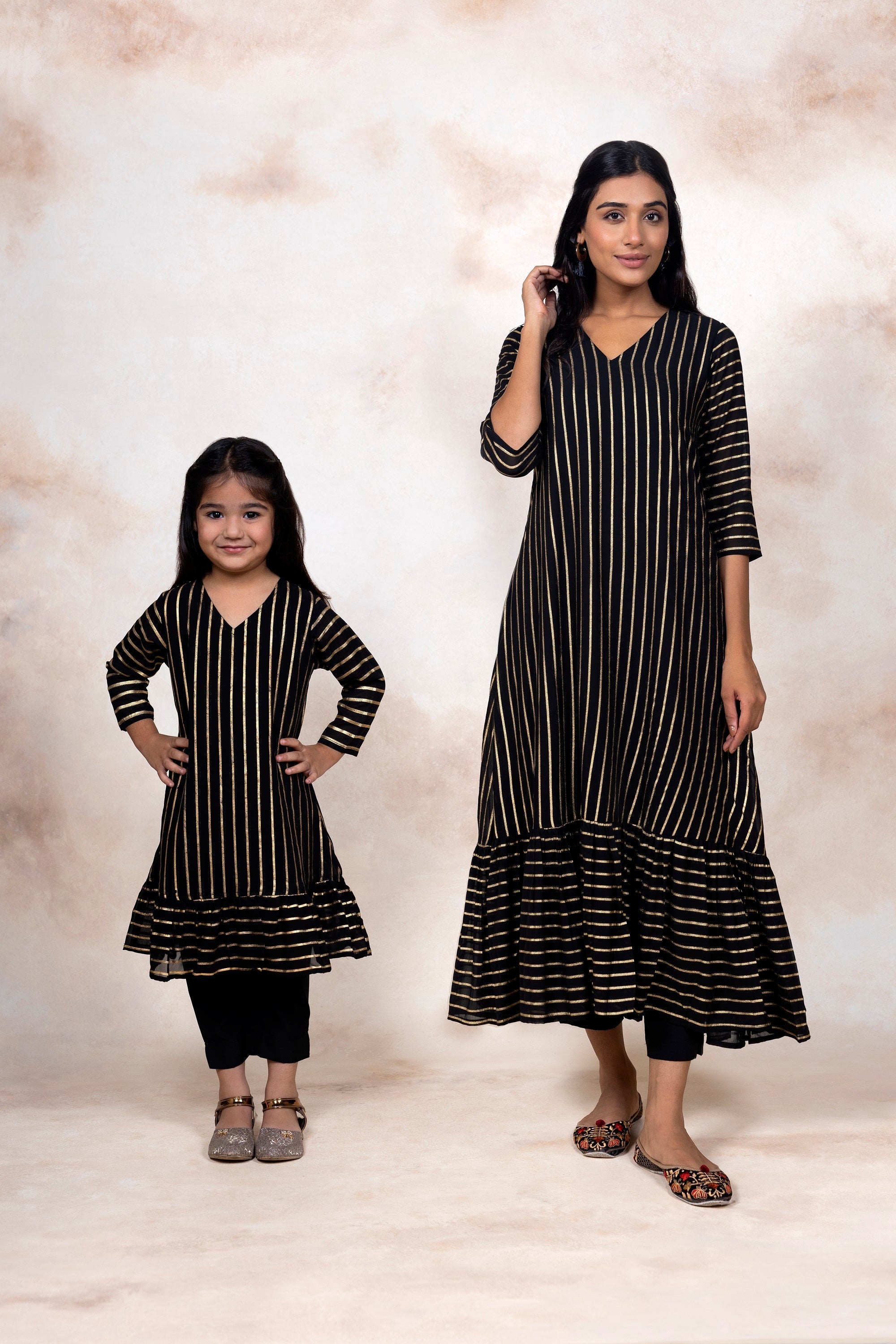 Black Printed Georgette Girls Kurta Set