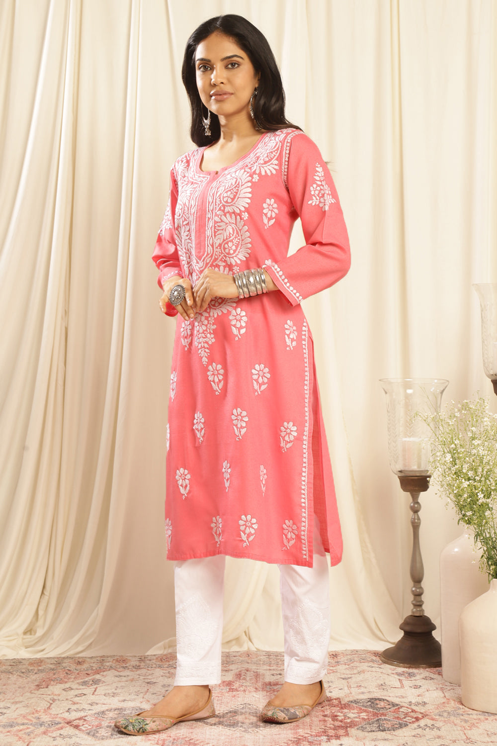 Crimson Modal Chikankari Kurta