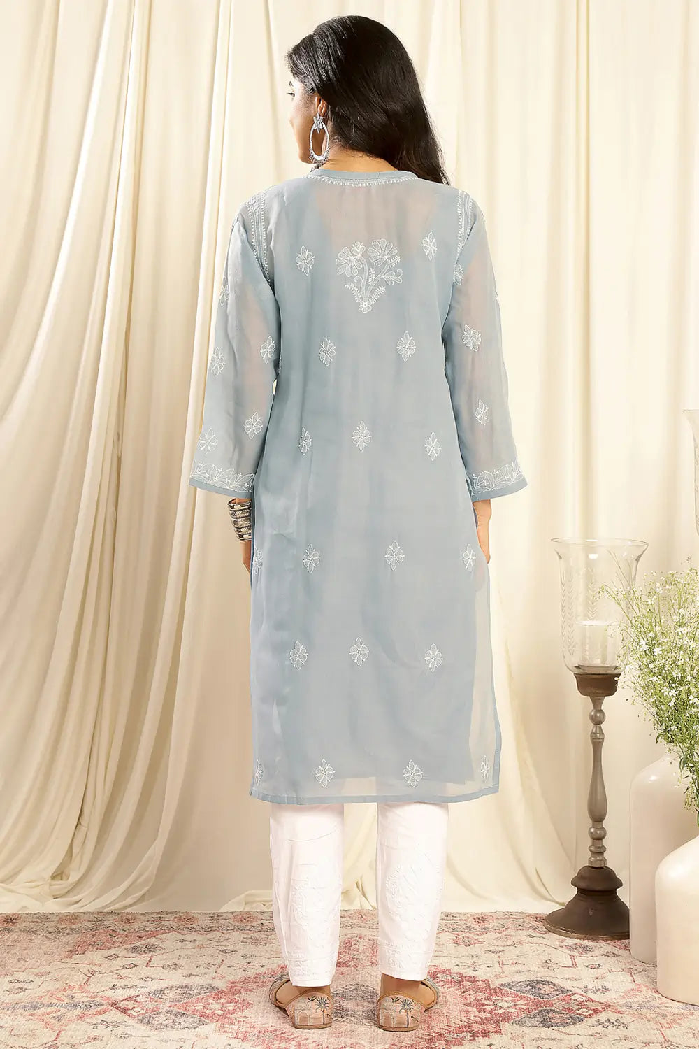 Grey Chikankari Cotton Kurta