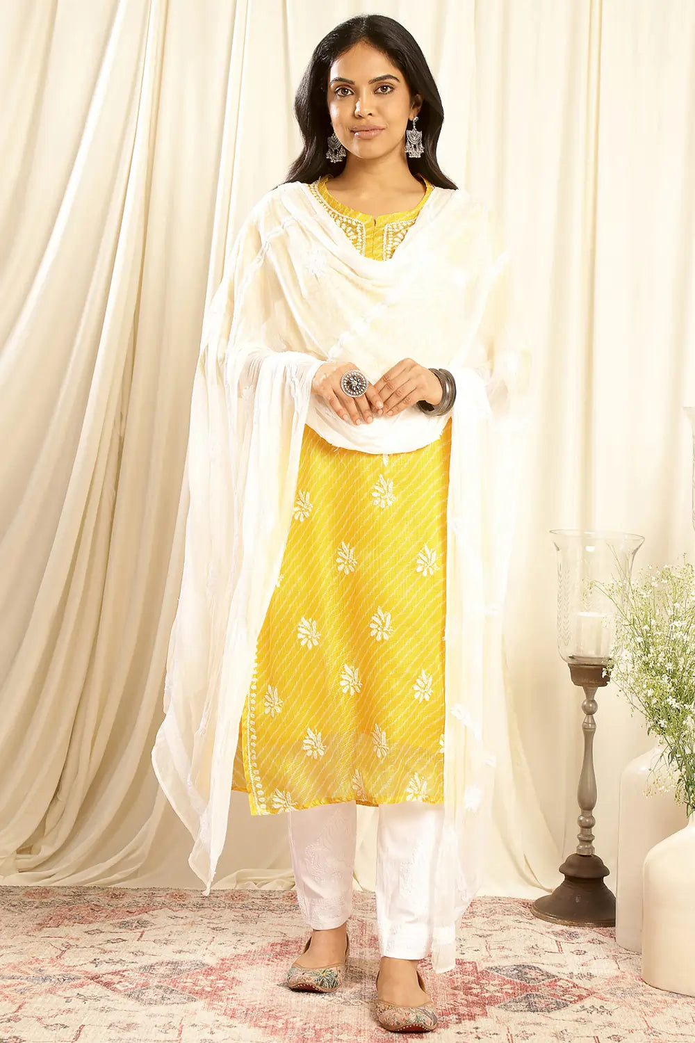 Yellow Kota Doria Chikankari Kurta