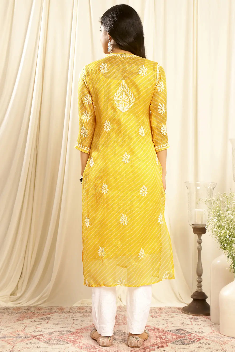 Yellow Kota Doria Chikankari Kurta