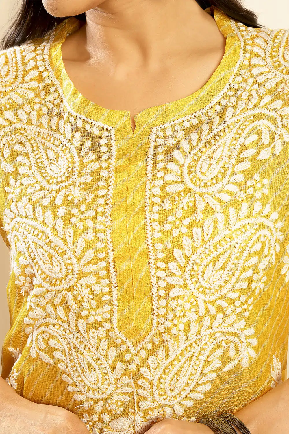 Yellow Kota Doria Chikankari Kurta