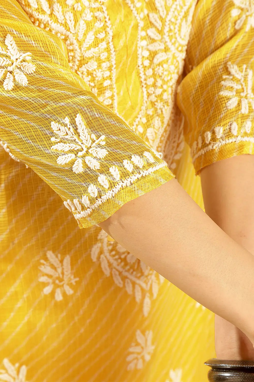 Yellow Kota Doria Chikankari Kurta