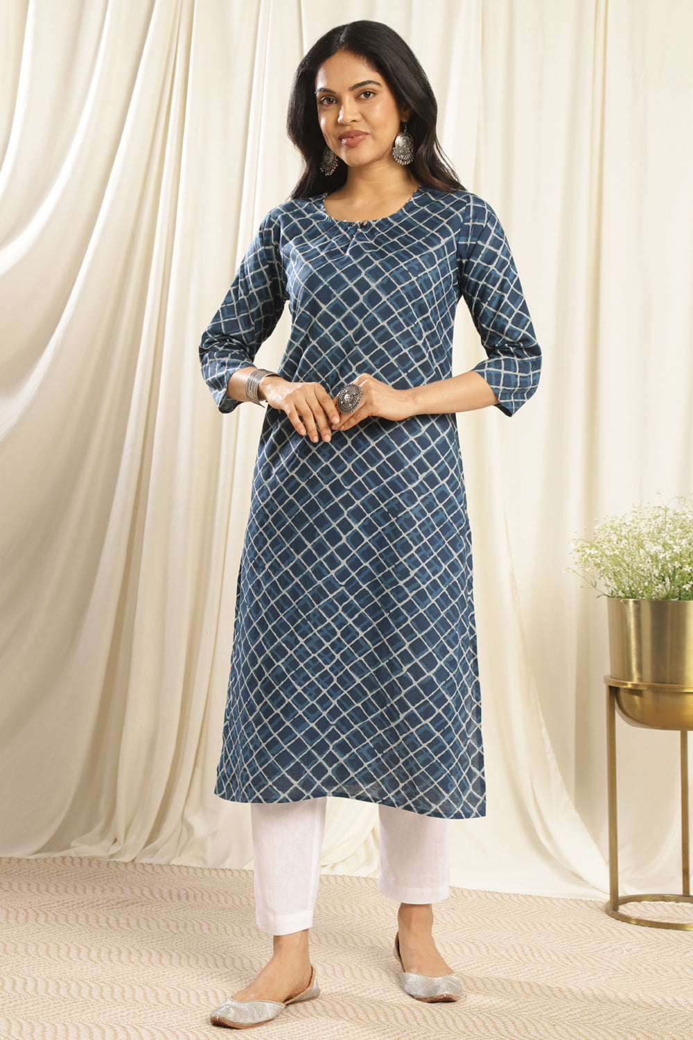 Navy Blue Printed Kurta