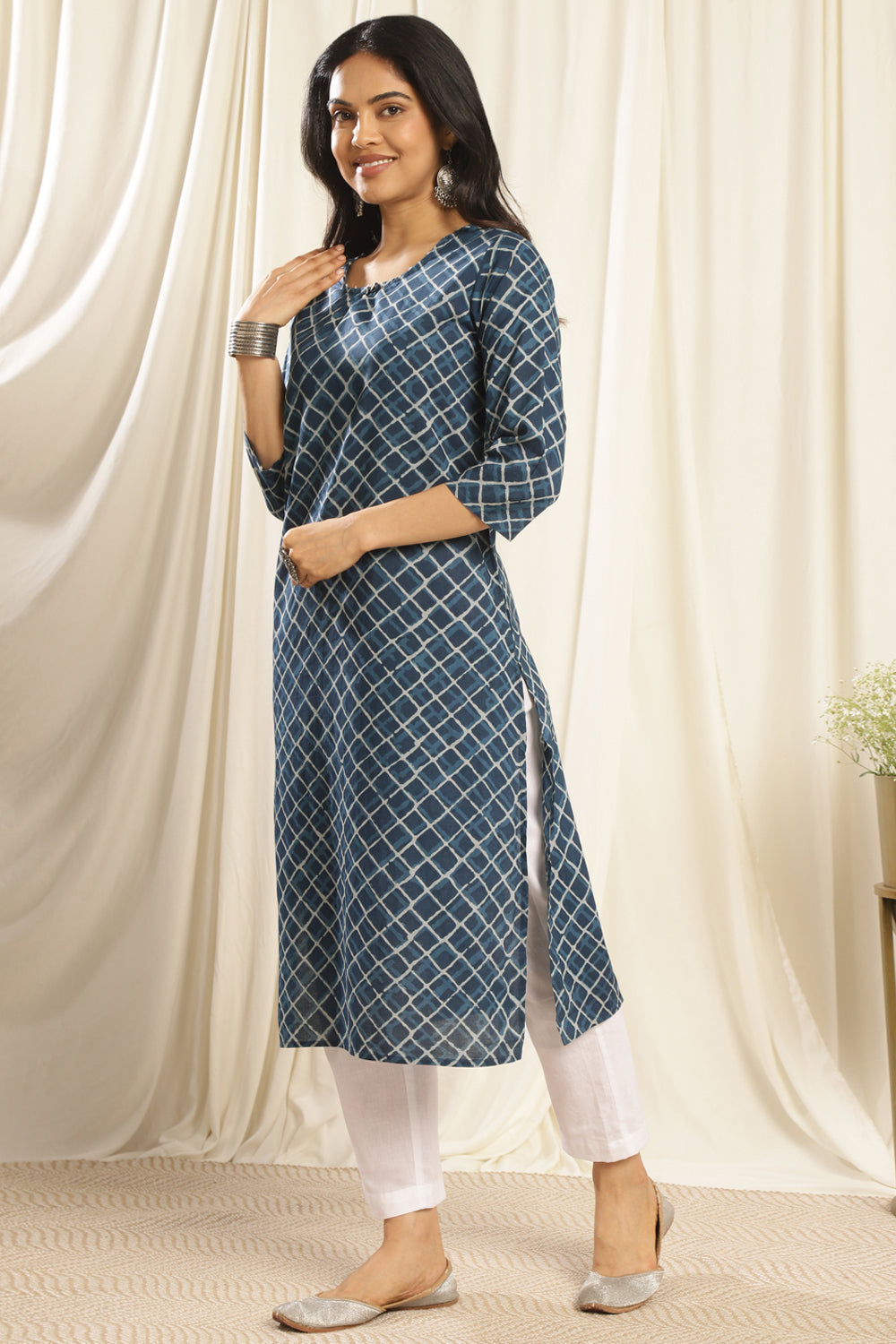 Navy Blue Printed Kurta