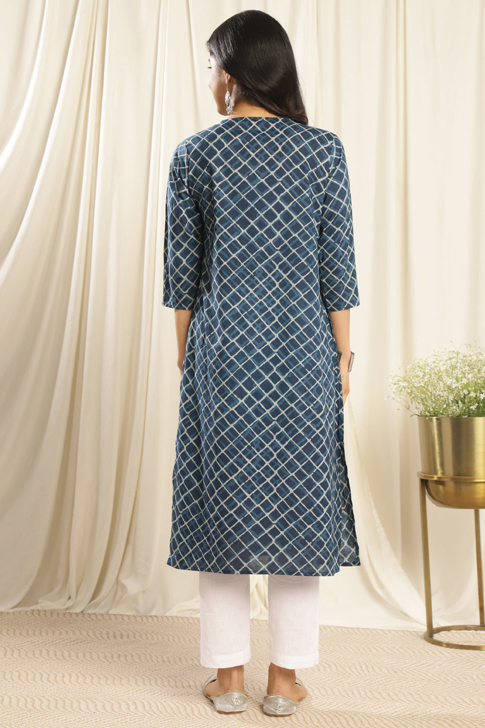 Navy Blue Printed Kurta