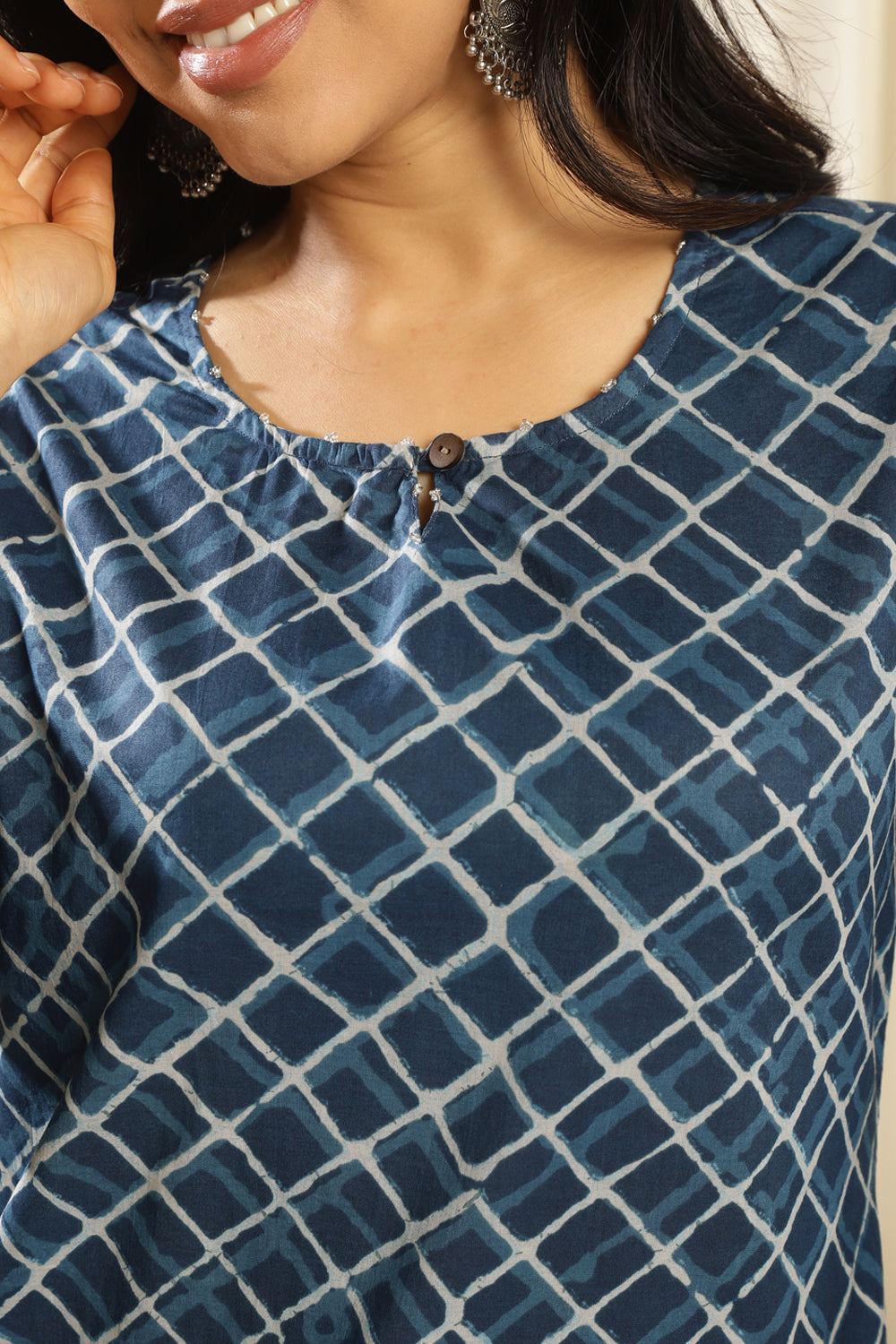 Navy Blue Printed Kurta