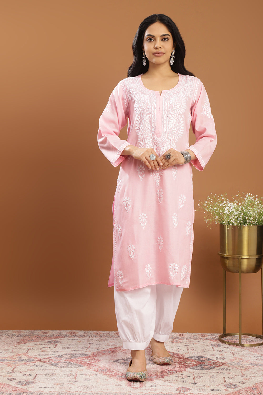 Pink Modal Chikankari Kurta