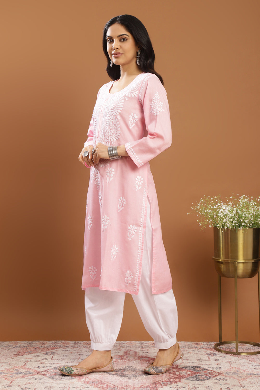 Pink Modal Chikankari Kurta