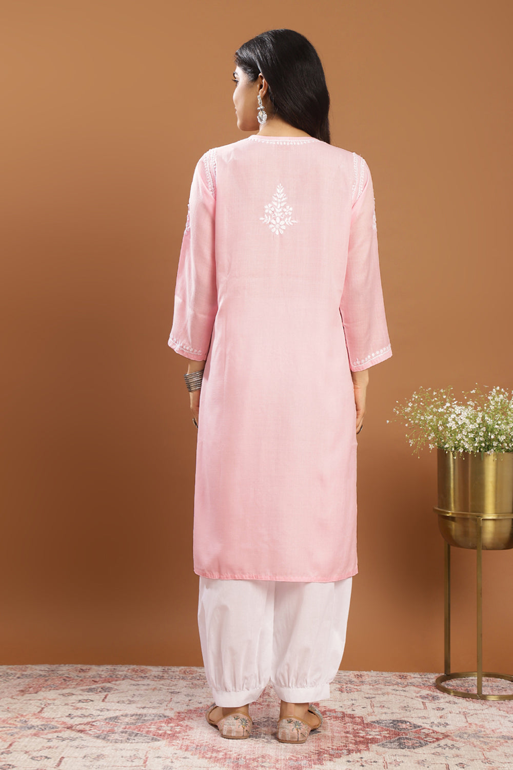 Pink Modal Chikankari Kurta