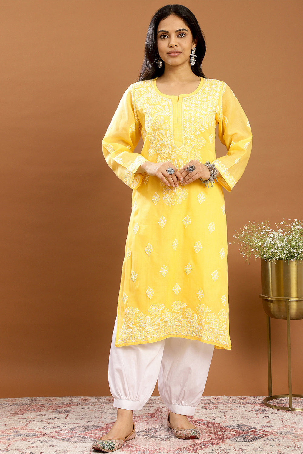 Yellow Chikankari Cotton Kurta