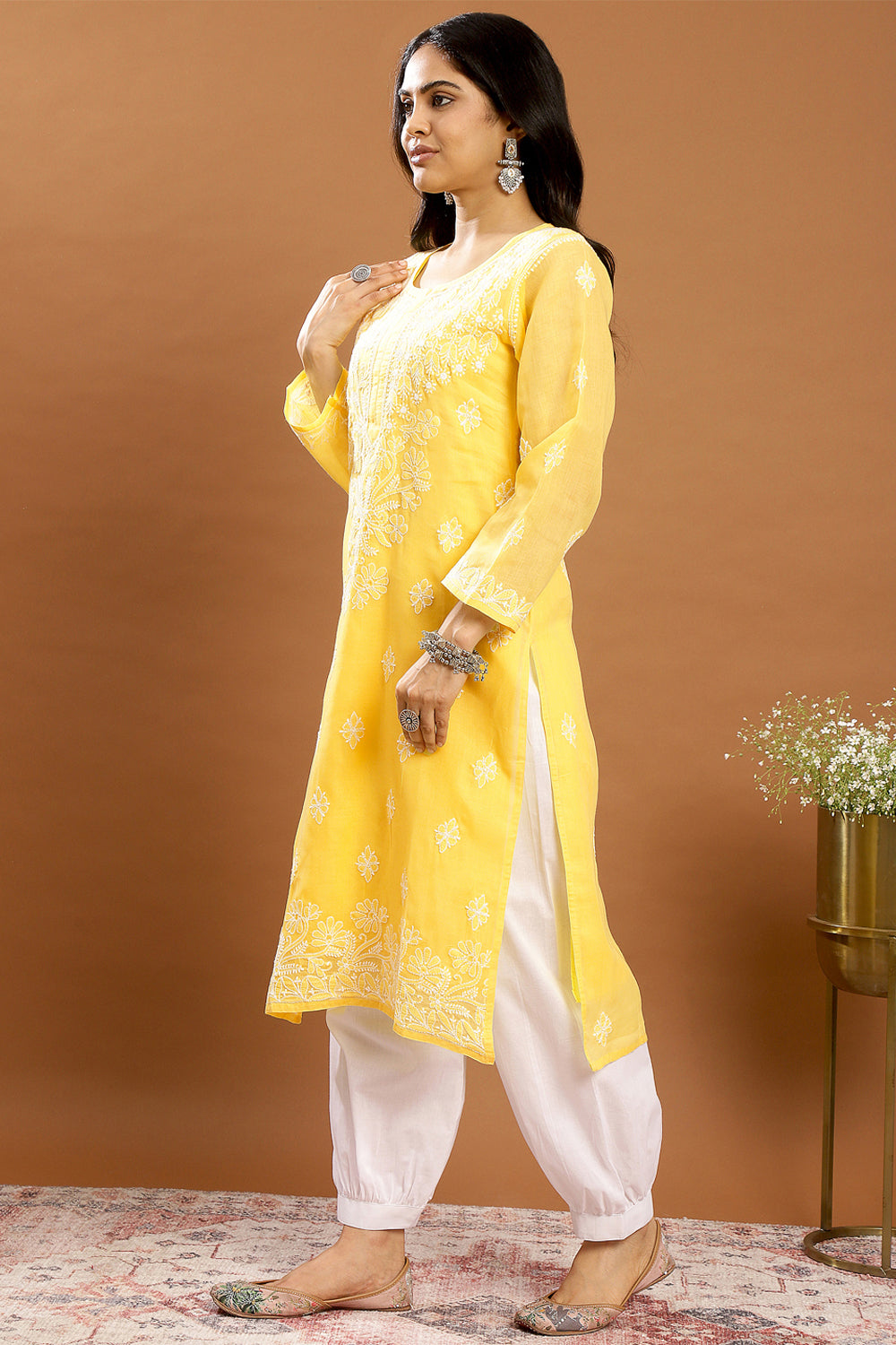 Yellow Chikankari Cotton Kurta