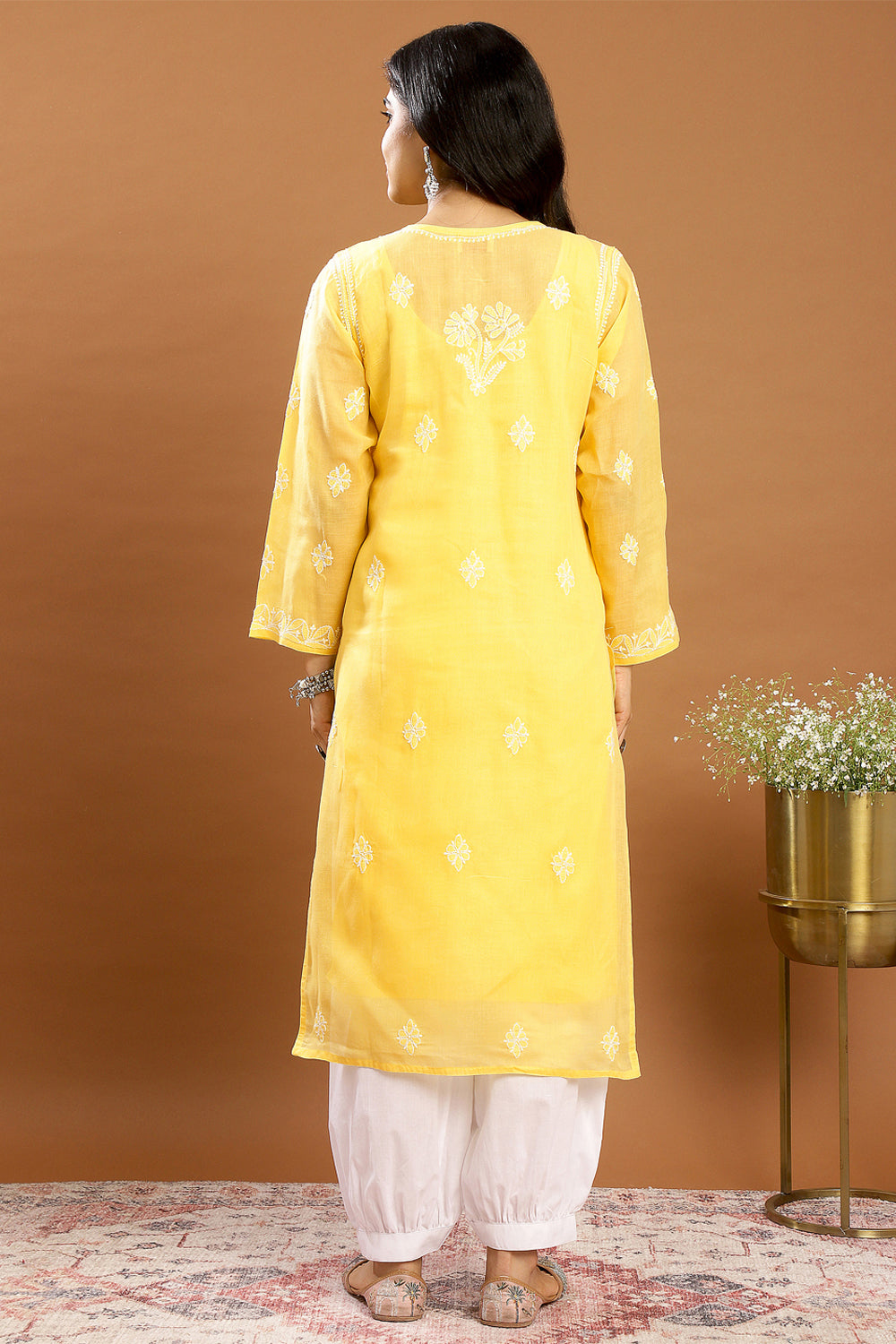 Yellow Chikankari Cotton Kurta