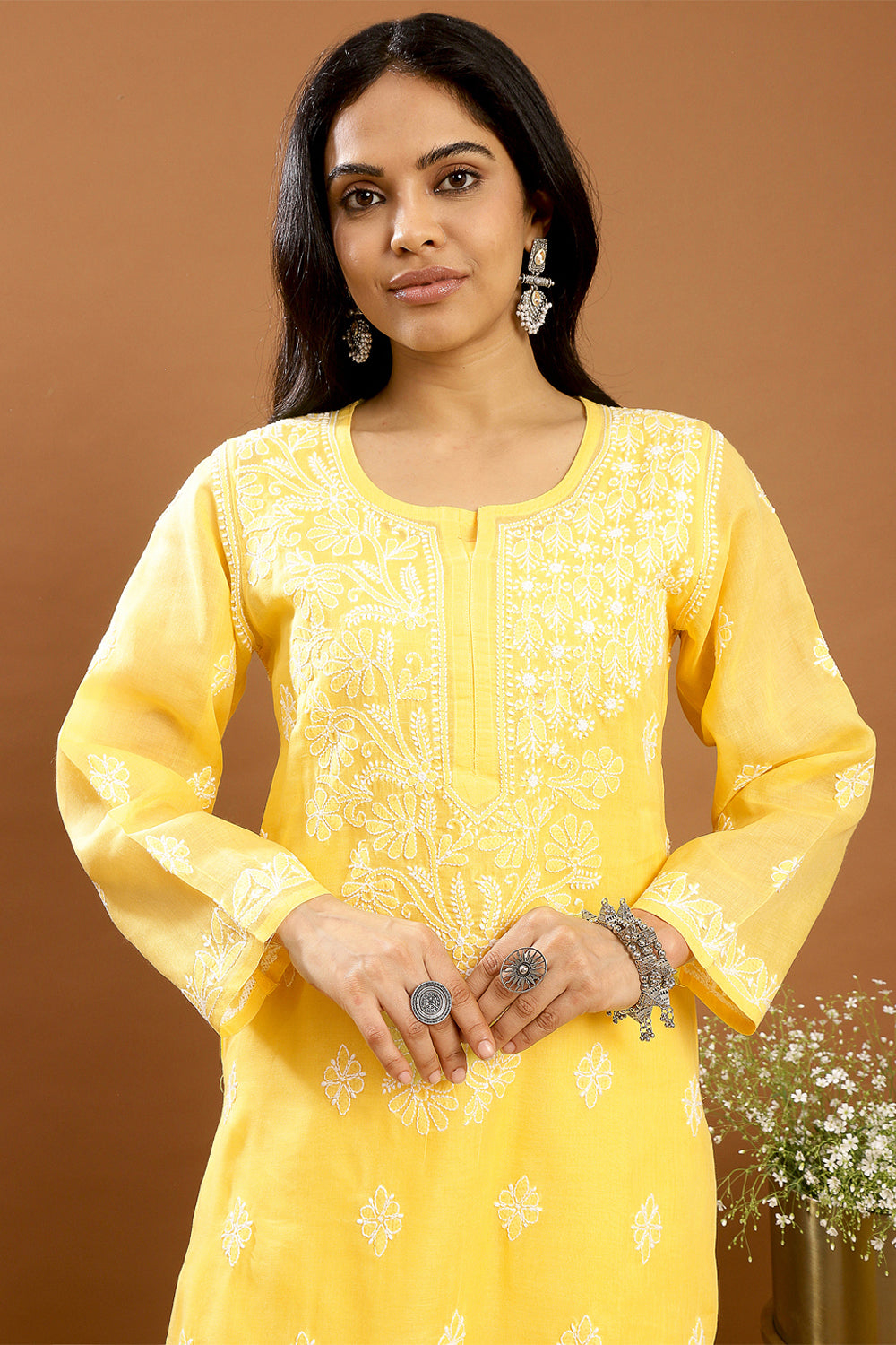 Yellow Chikankari Cotton Kurta