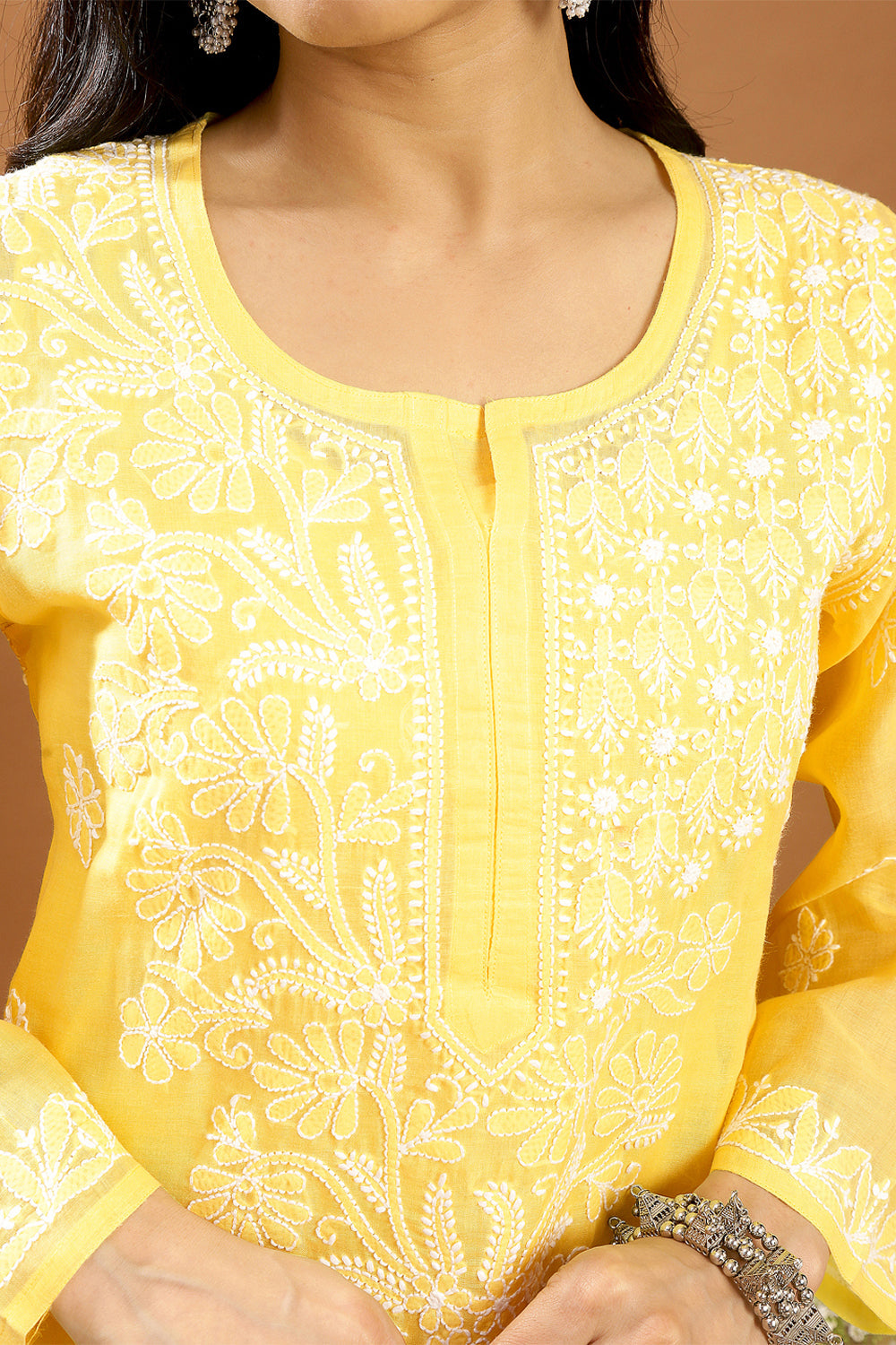 Yellow Chikankari Cotton Kurta