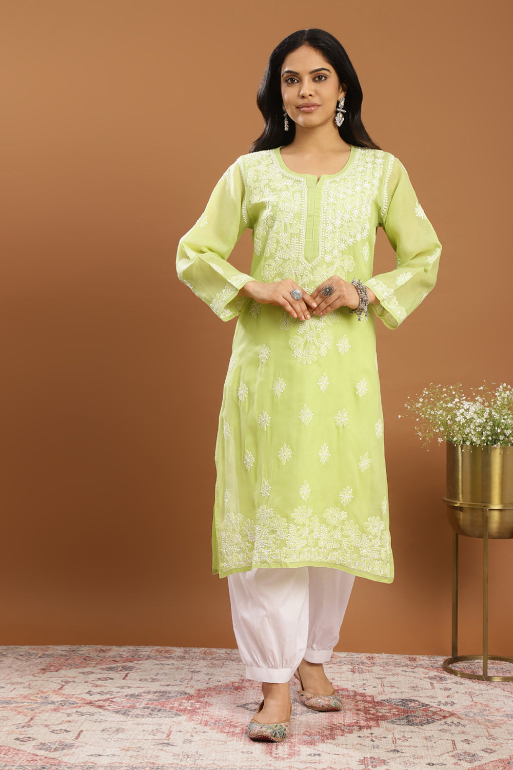 Green Chikankari Cotton Kurta