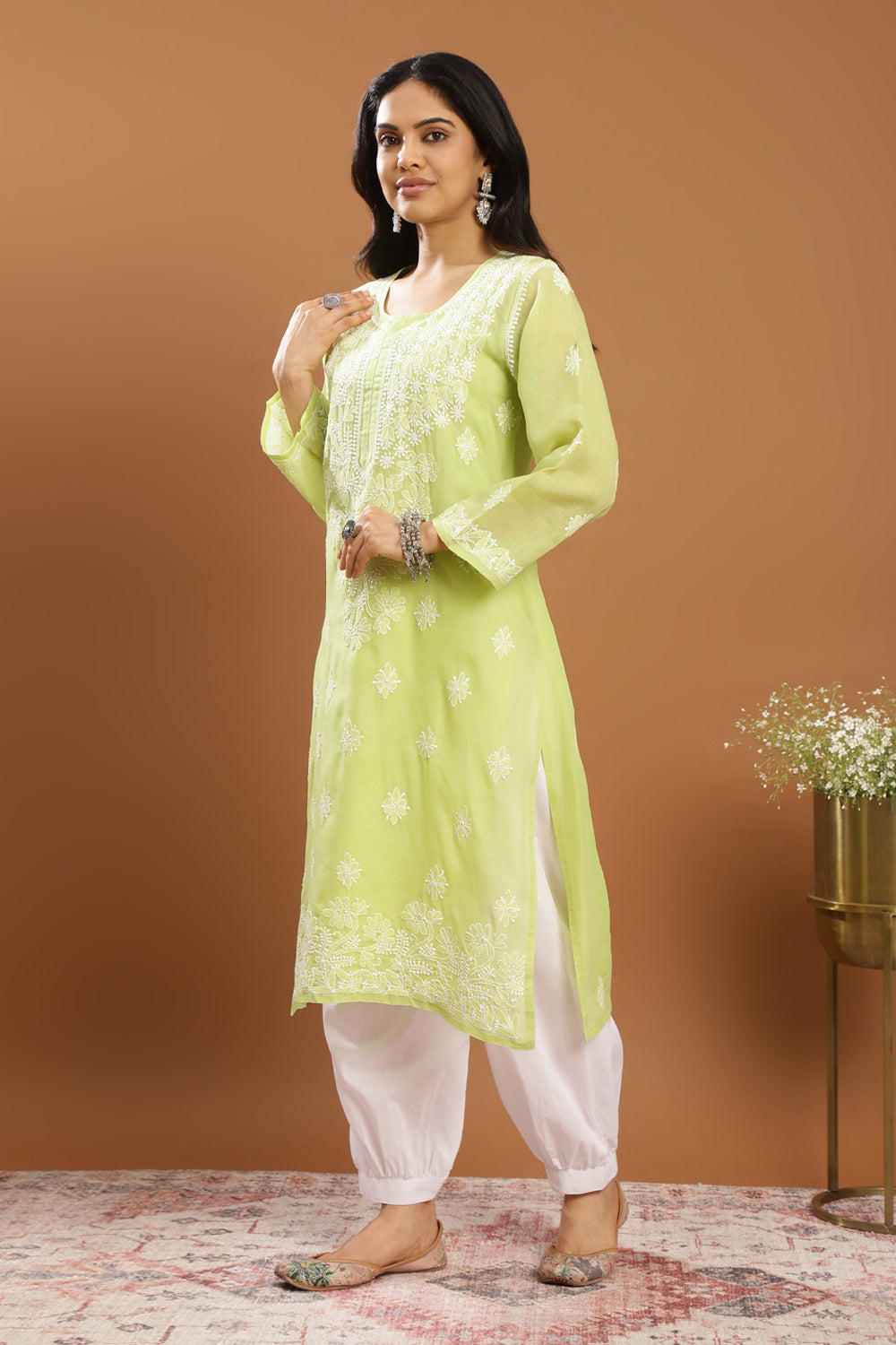 Green Chikankari Cotton Kurta