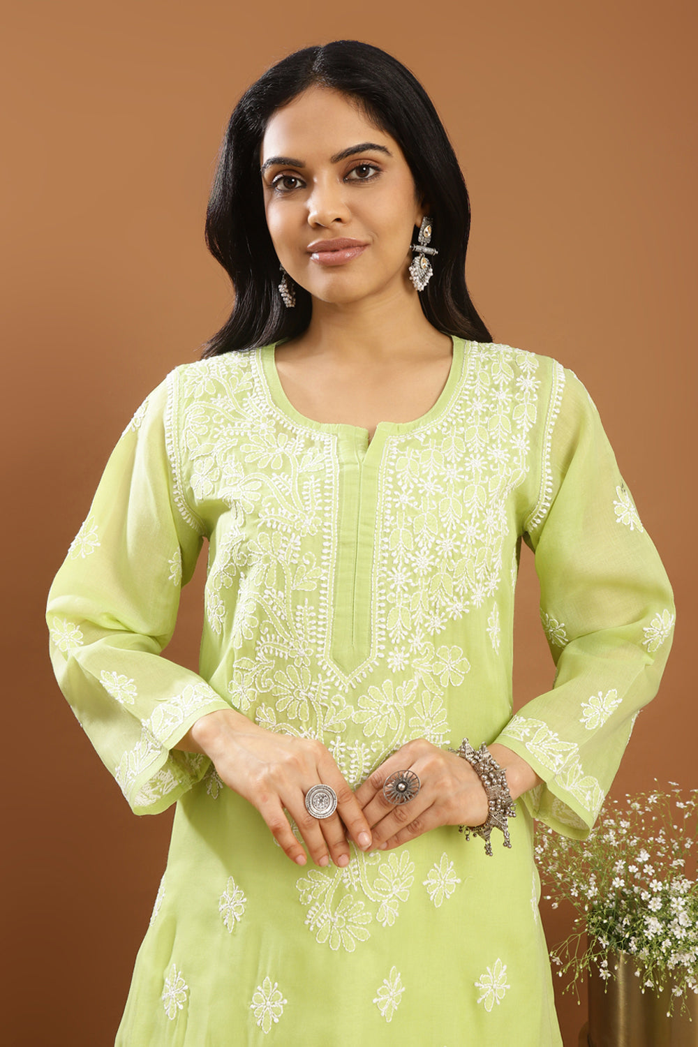 Green Chikankari Cotton Kurta