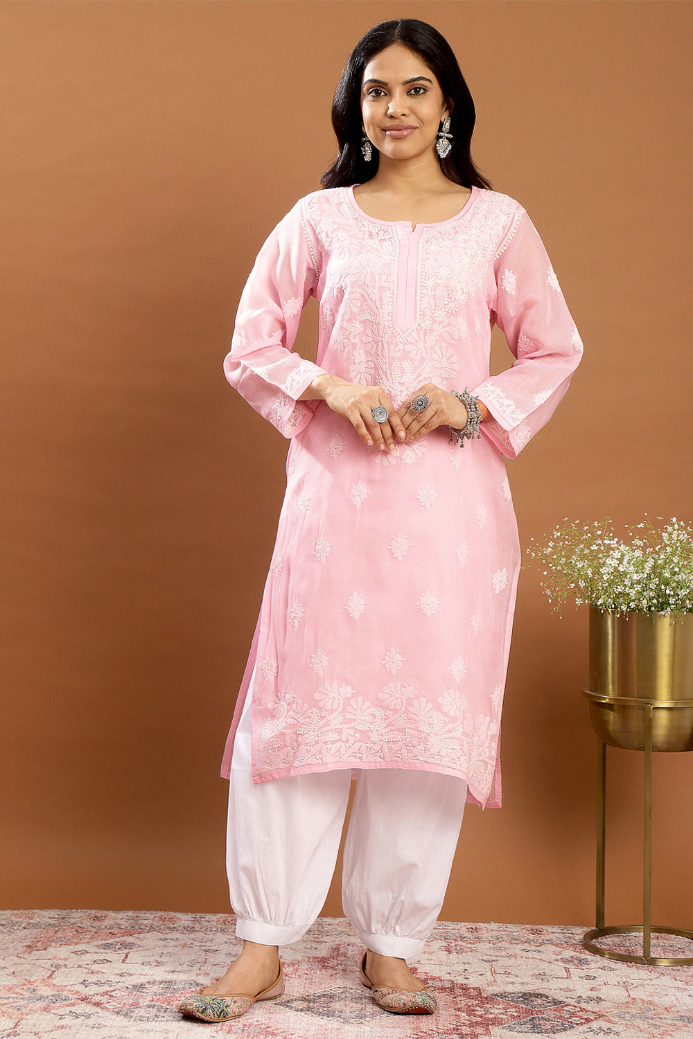 Pink Chikankari Cotton Kurta