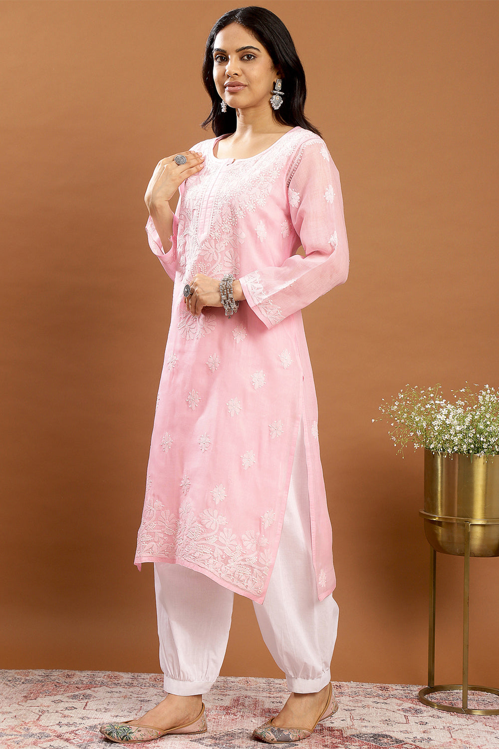 Pink Chikankari Cotton Kurta