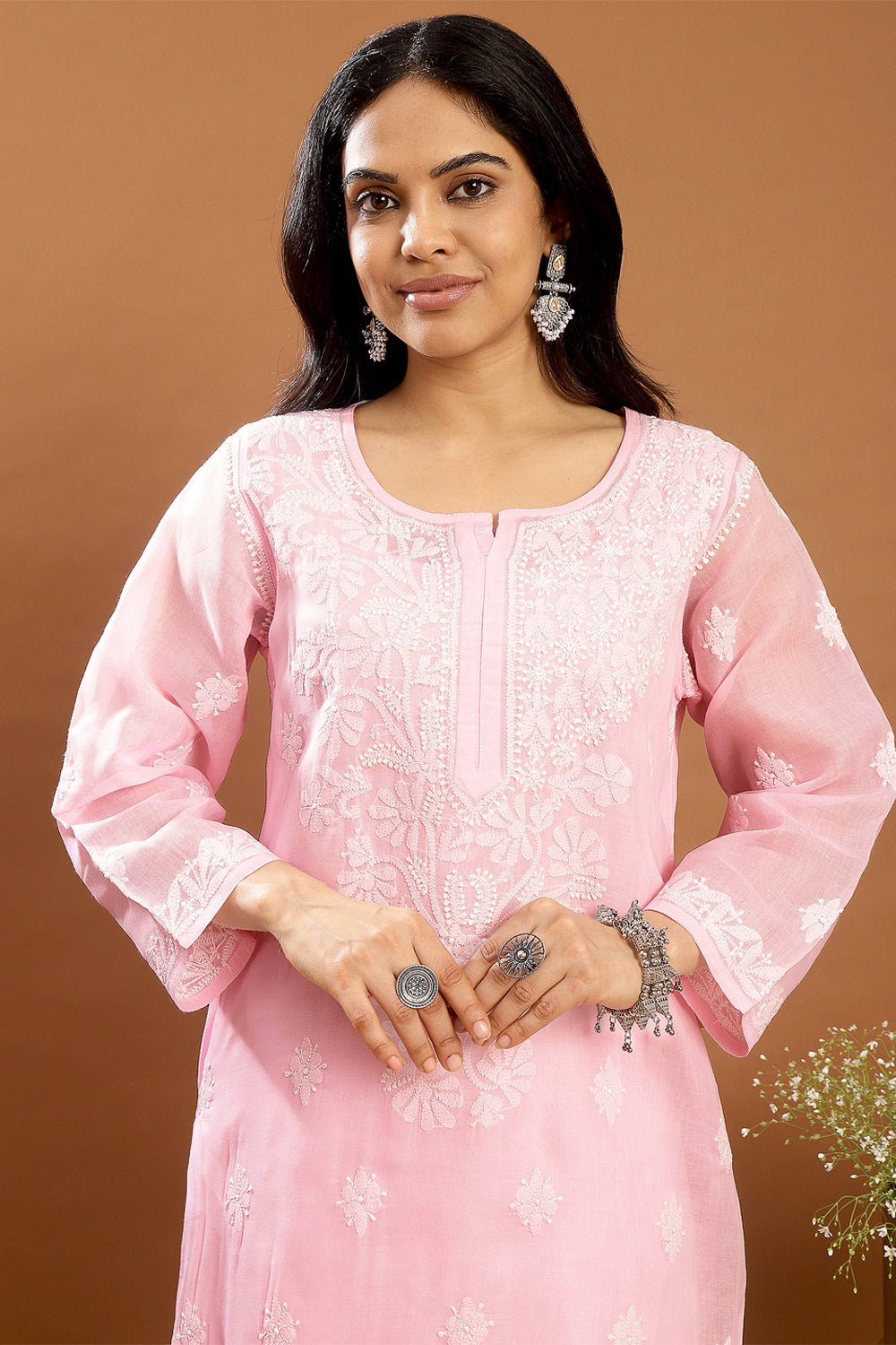 Pink Chikankari Cotton Kurta