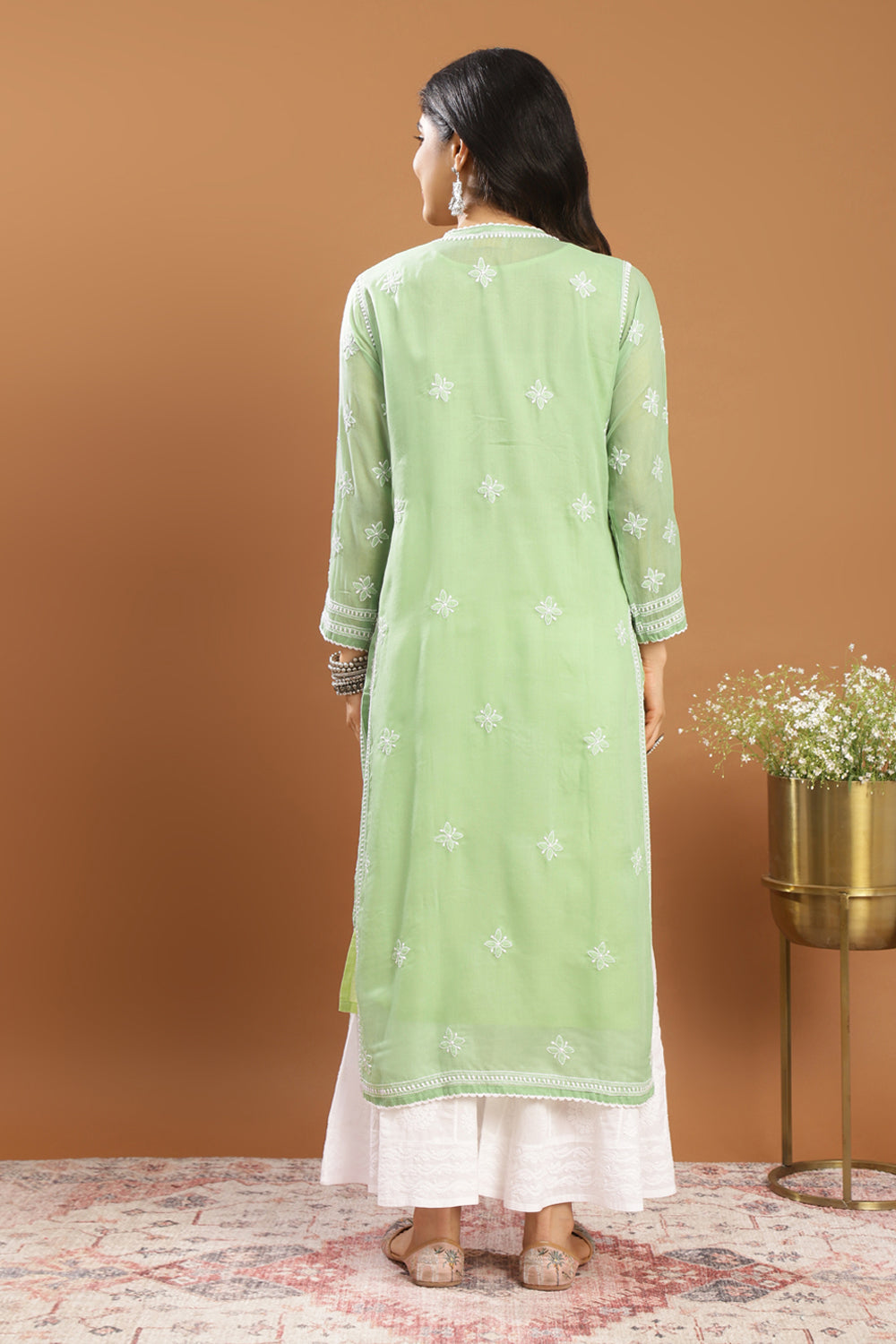 Green Chikankari Mul Cotton Designer Kurta