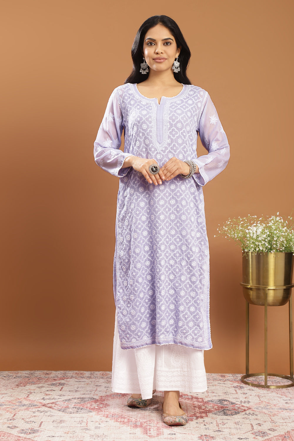 Lavender Chikankari Mul Cotton Designer Kurta