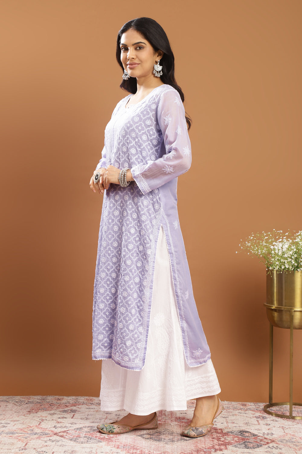 Lavender Chikankari Mul Cotton Designer Kurta