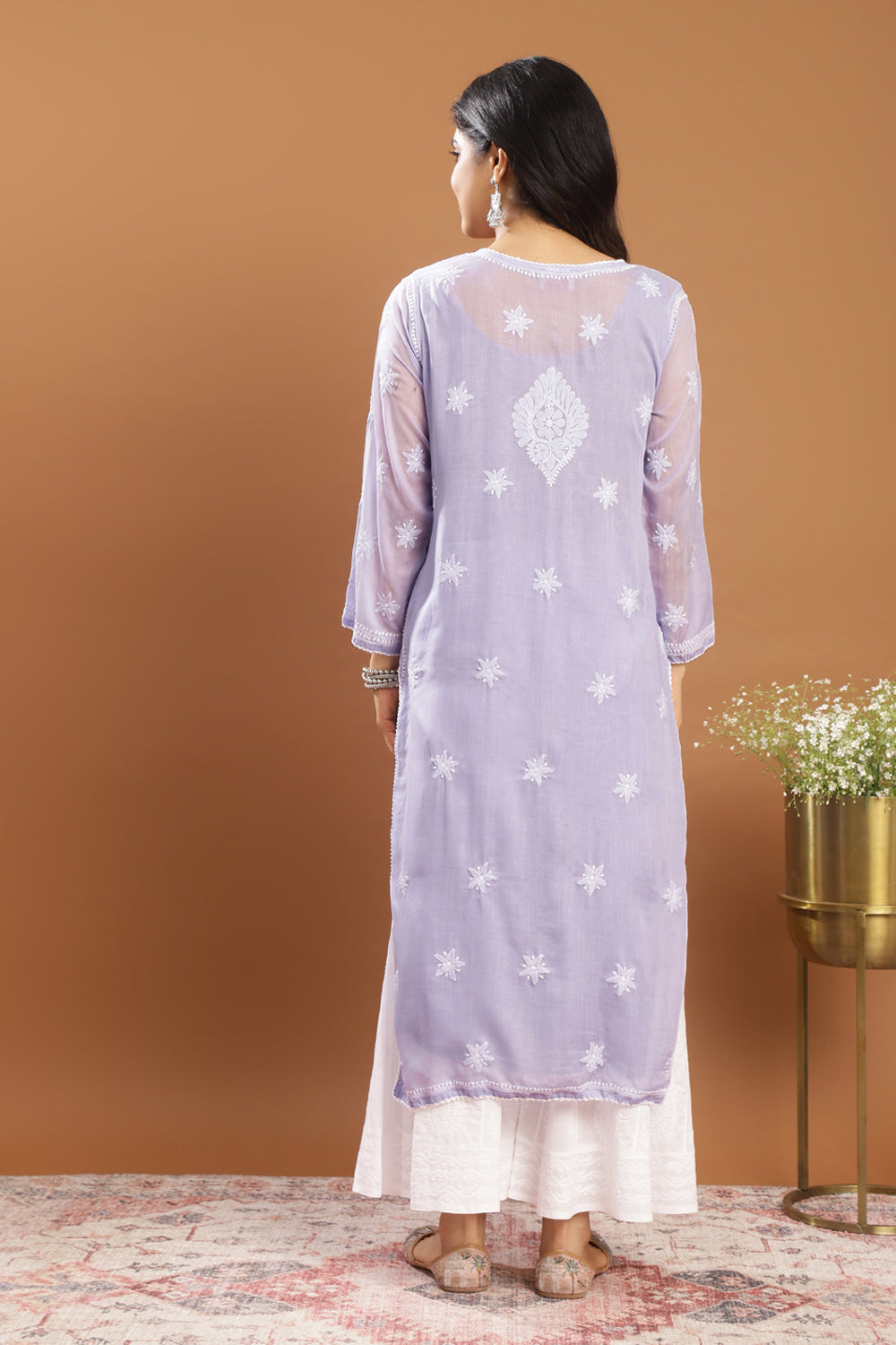 Lavender Chikankari Mul Cotton Designer Kurta