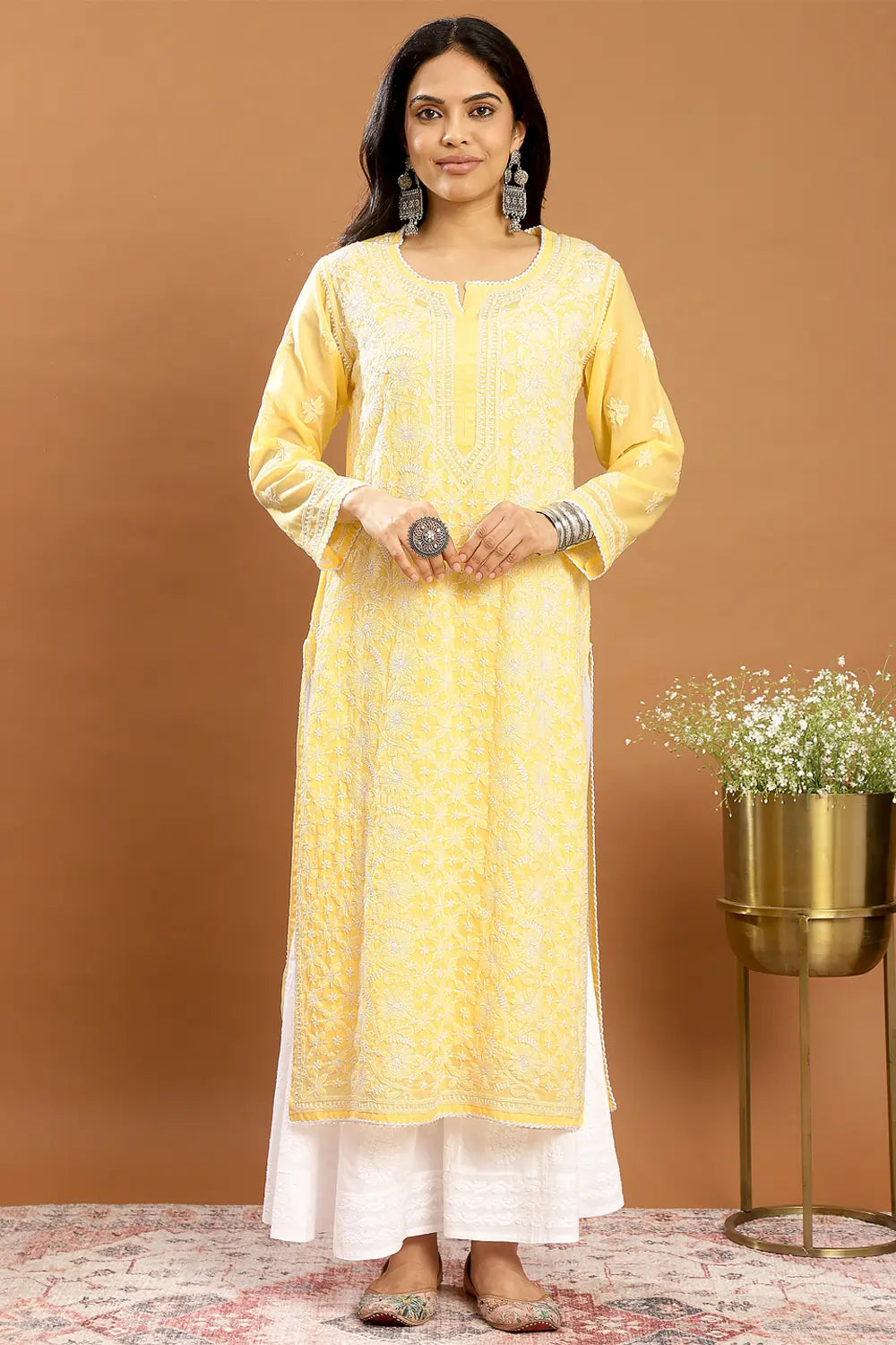 Yellow Chikankari Mul Cotton Designer Kurta