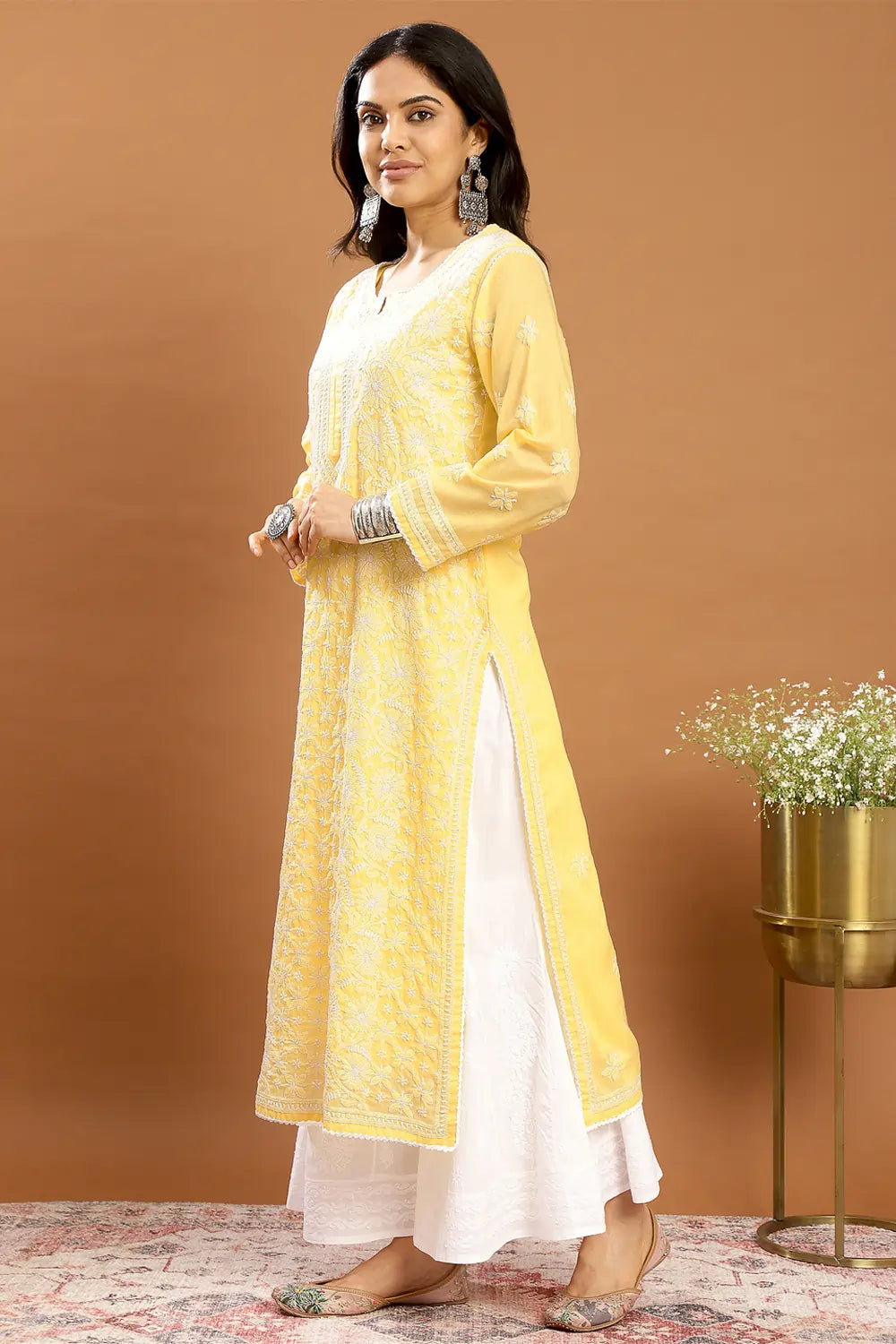 Yellow Chikankari Mul Cotton Designer Kurta