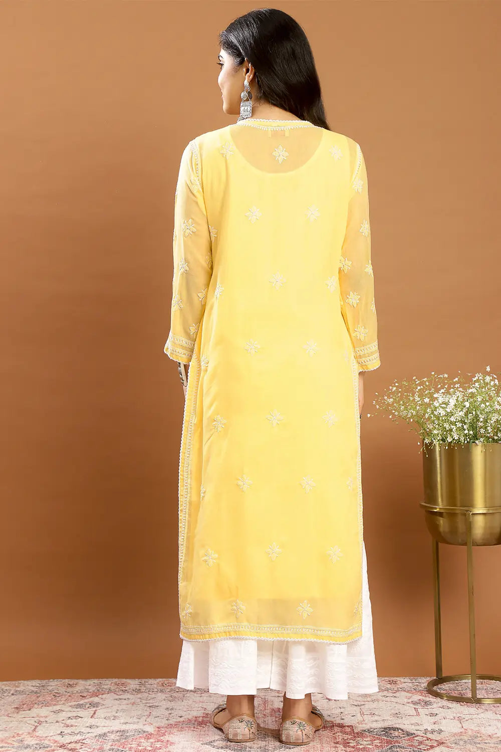 Yellow Chikankari Mul Cotton Designer Kurta